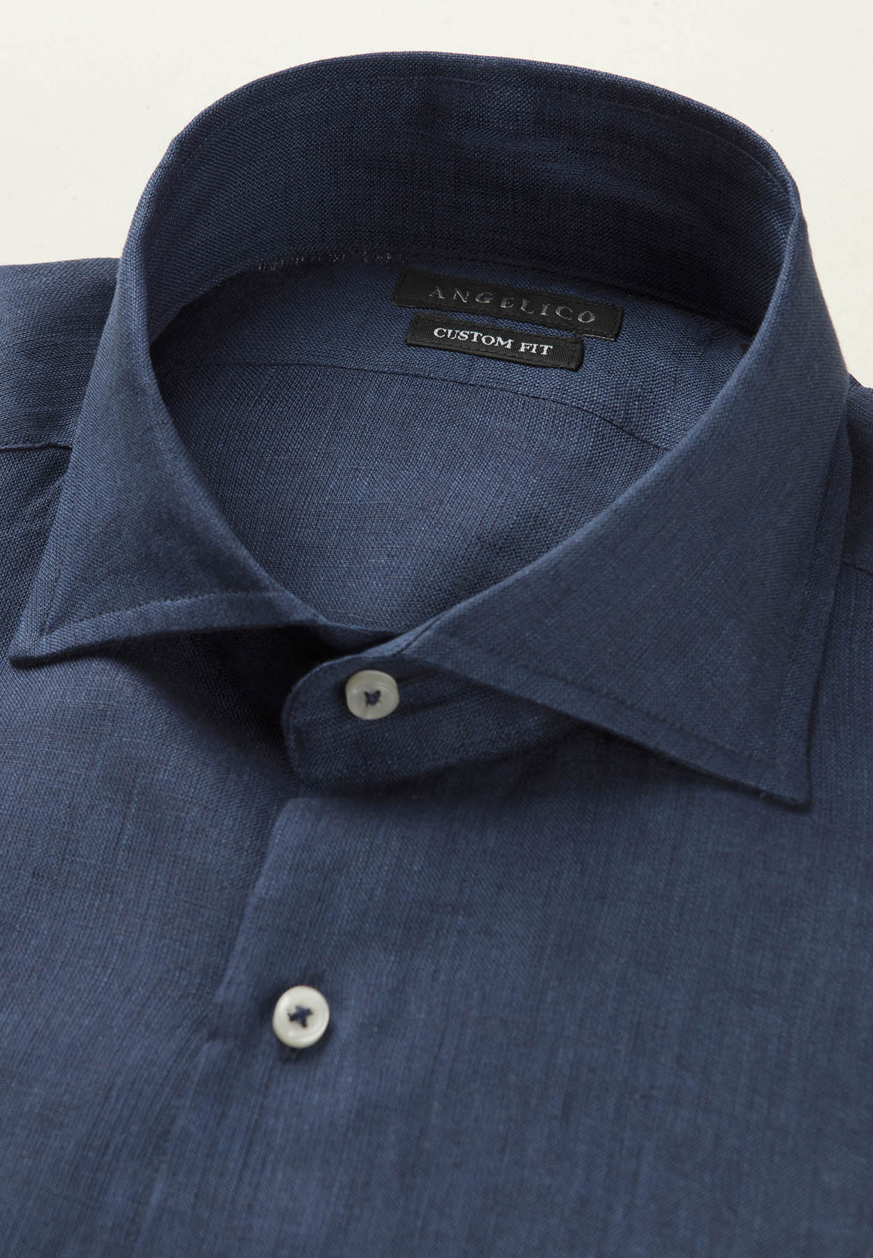 Camicia blu lino custom fit - Image 2