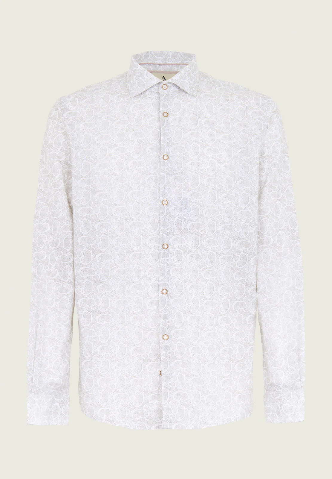 Camicia bianca misto lino stampa damascata slim fit