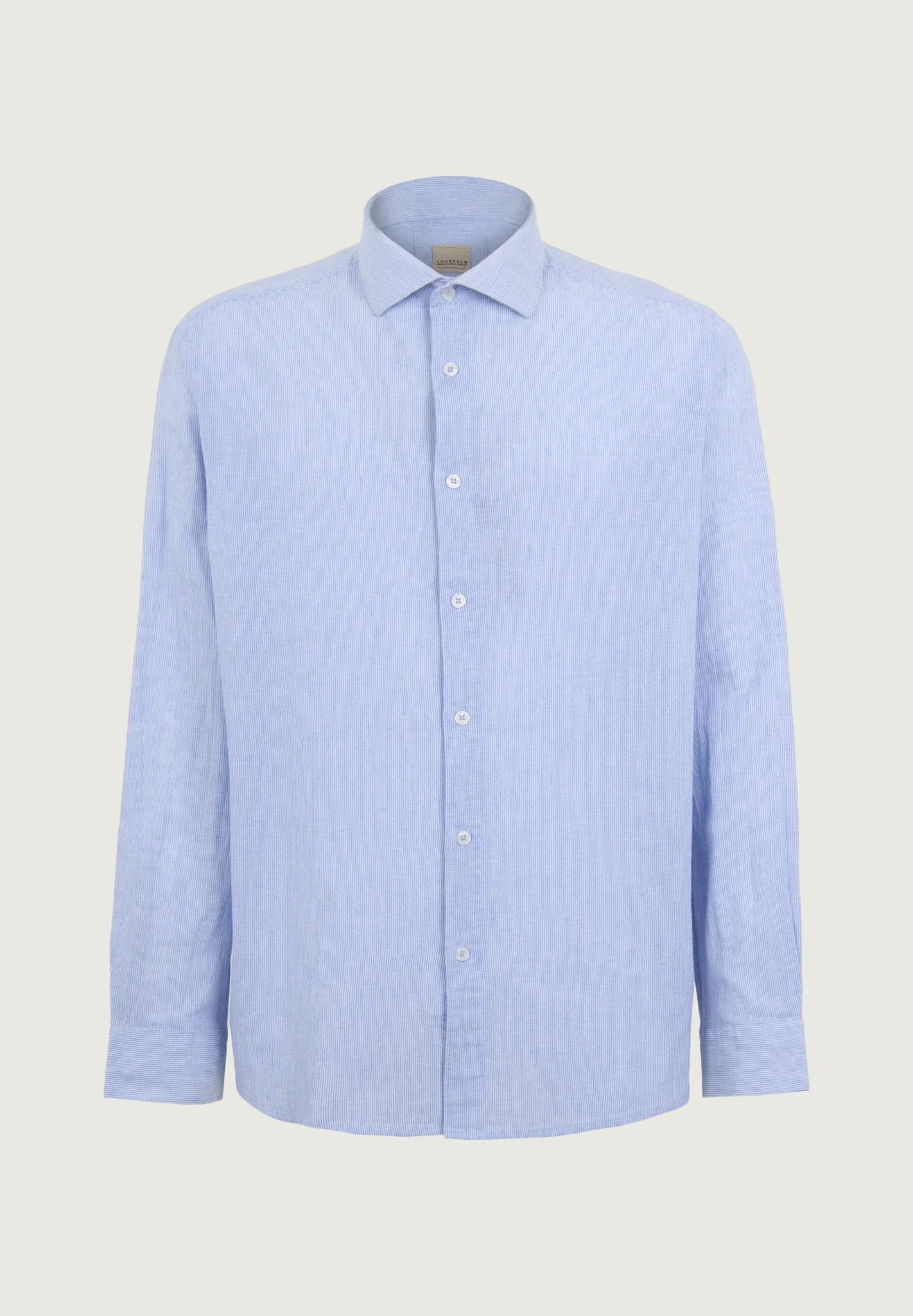 Camicia azzurra bianca millerighe lino cotone custom fit