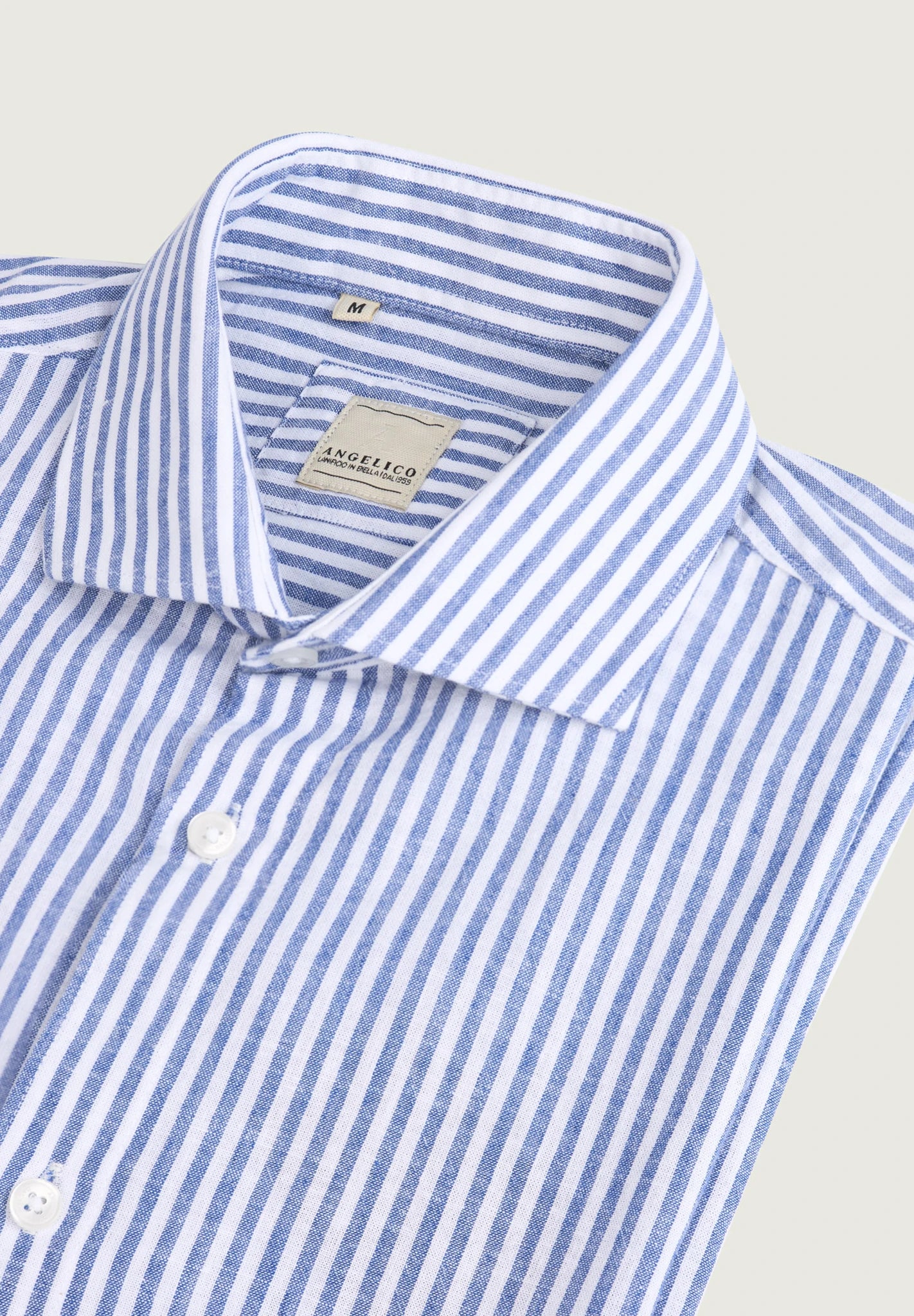 Camicia blu bianca bacchettina lino cotone custom fit - Image 2