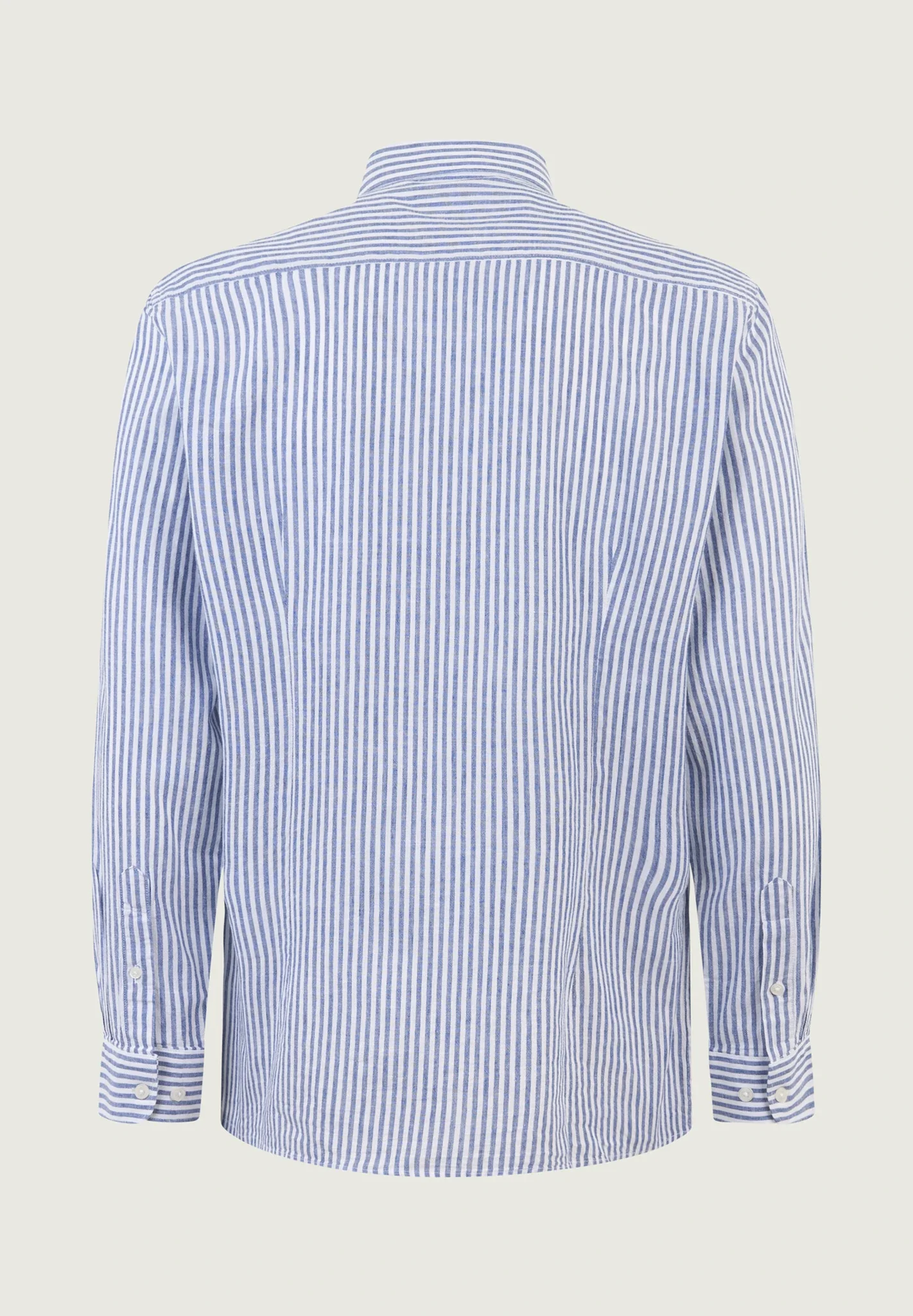 Camicia blu bianca bacchettina lino cotone custom fit - Image 3