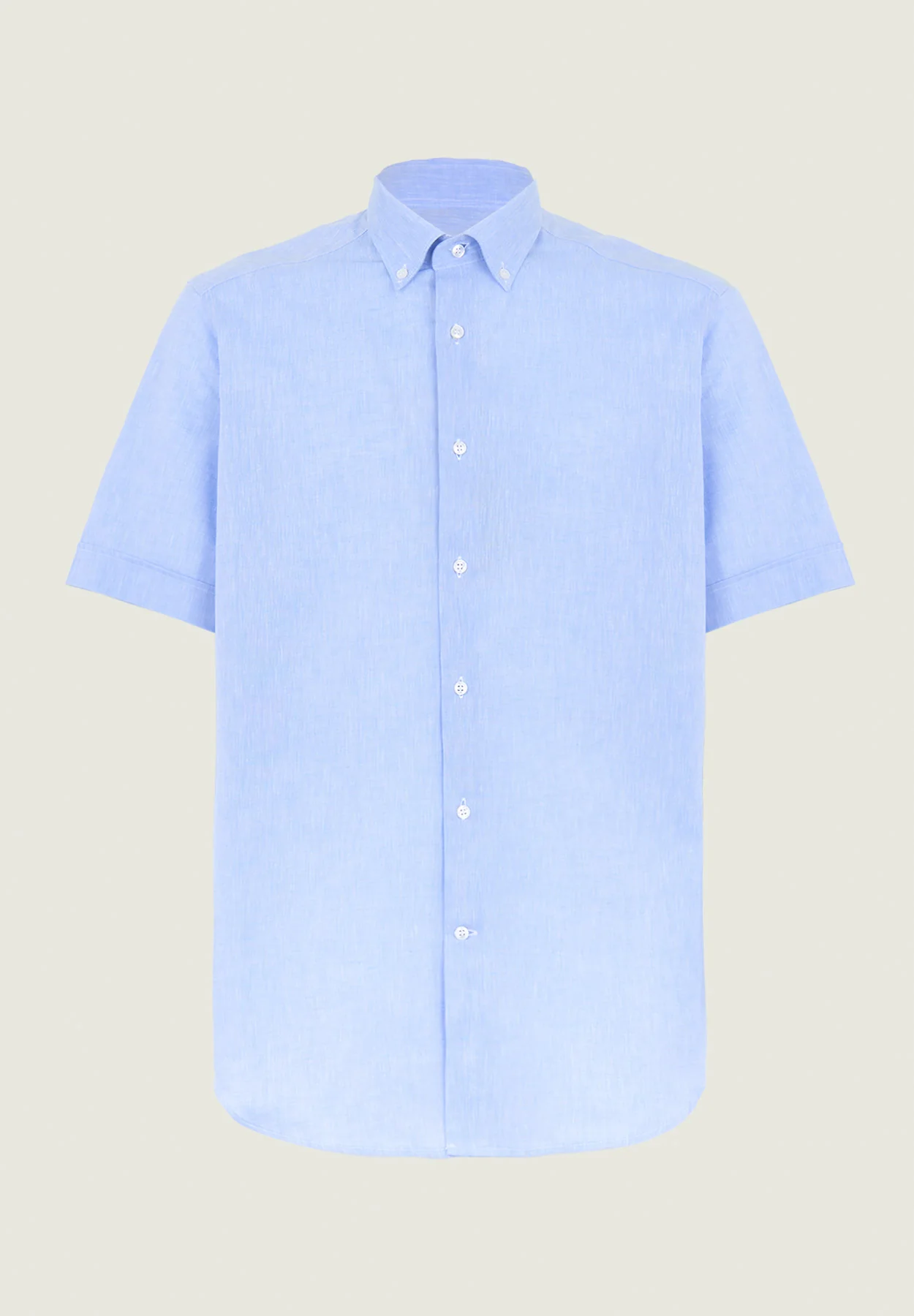 Camicia azzurra manica corta misto lino regular fit button-down