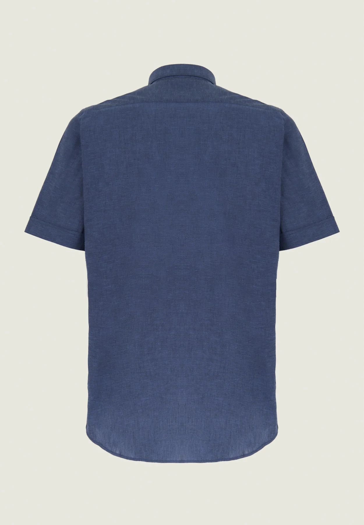 Camicia blu manica corta misto lino regular fit button-down - Image 3