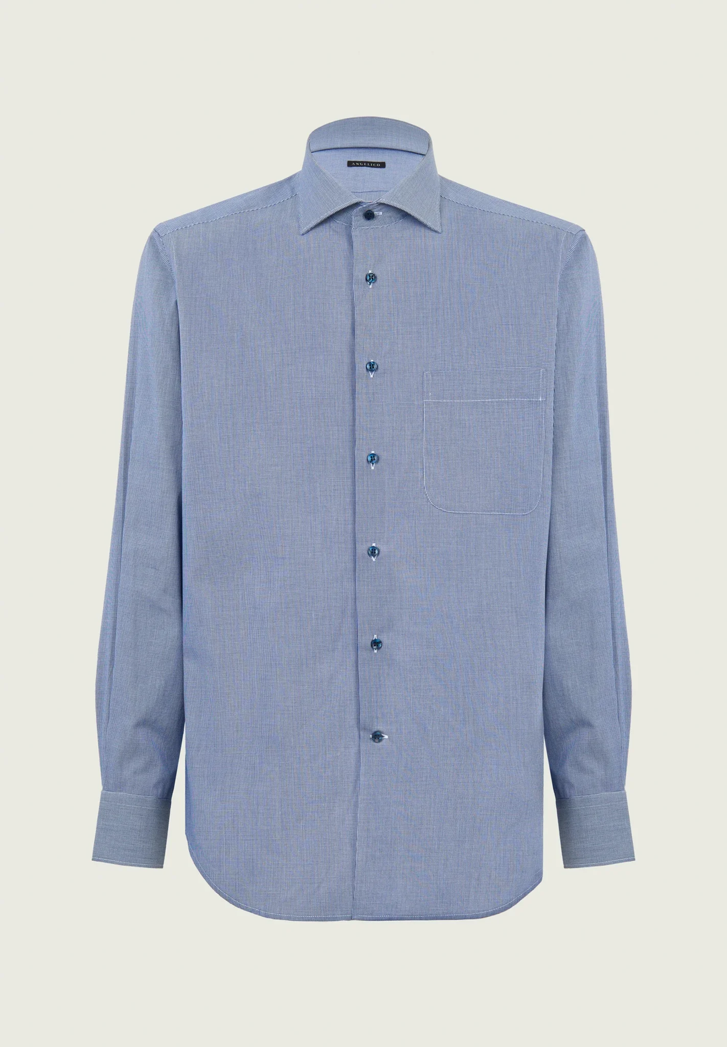 Camicia blu bianca microdisegno taschino cotone comfort fit