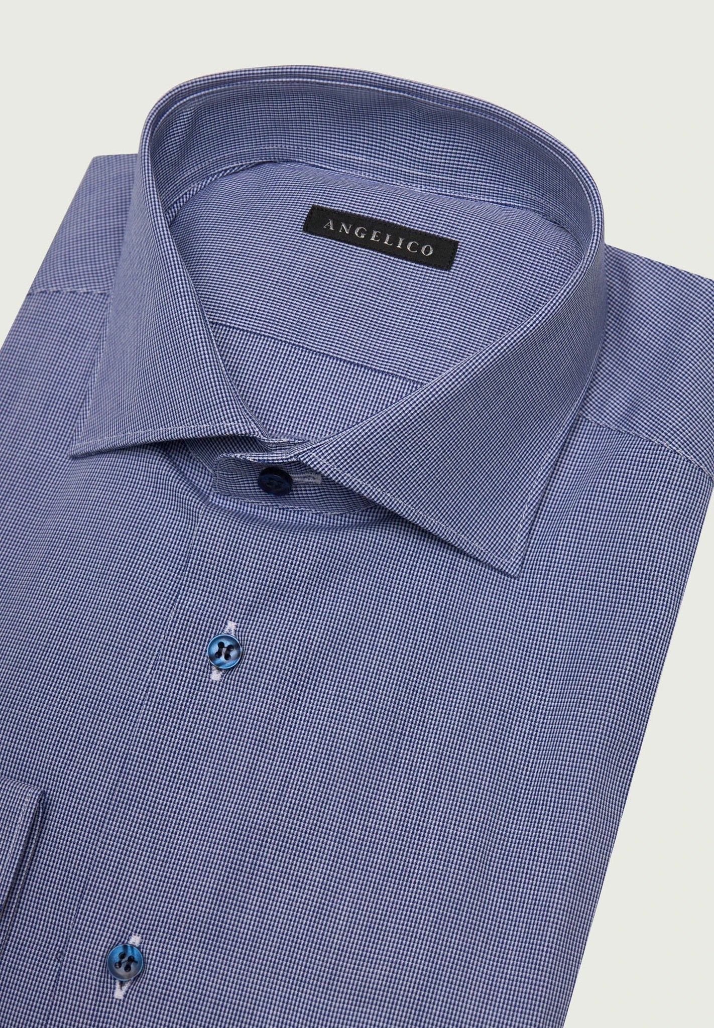 Camicia blu bianca microdisegno taschino cotone comfort fit - Image 2
