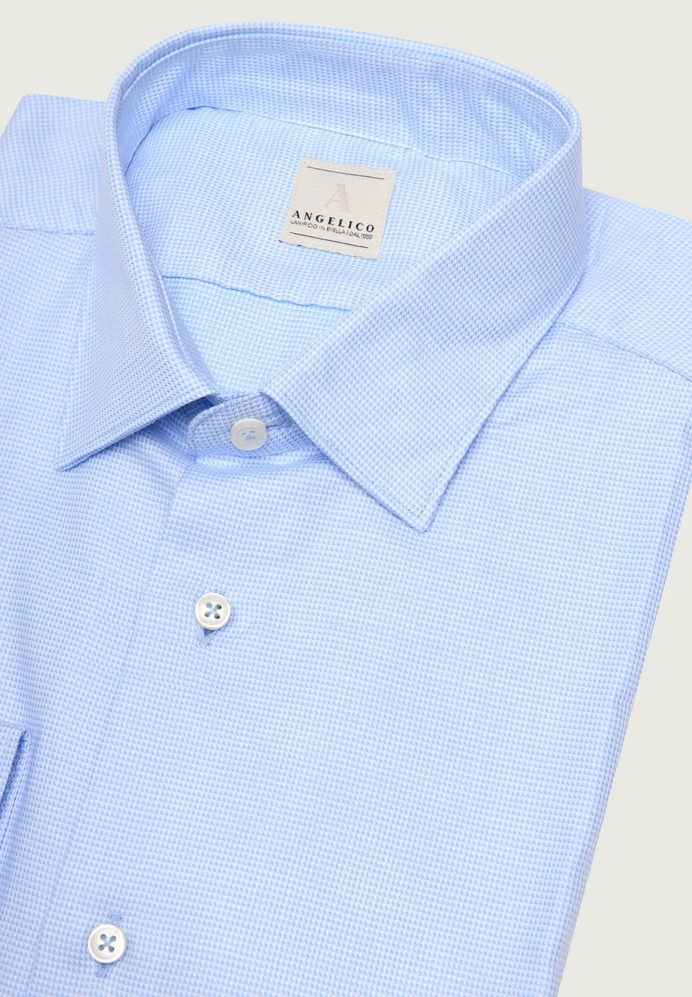 Camicia azzurra bianca microdisegno cotone slim fit - Image 2