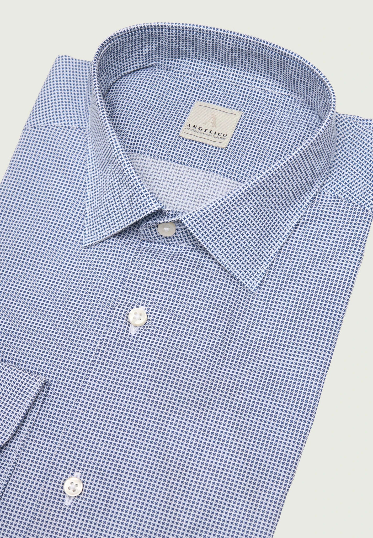 Camicia bianco blu microdisegno cotone slim fit - Image 2