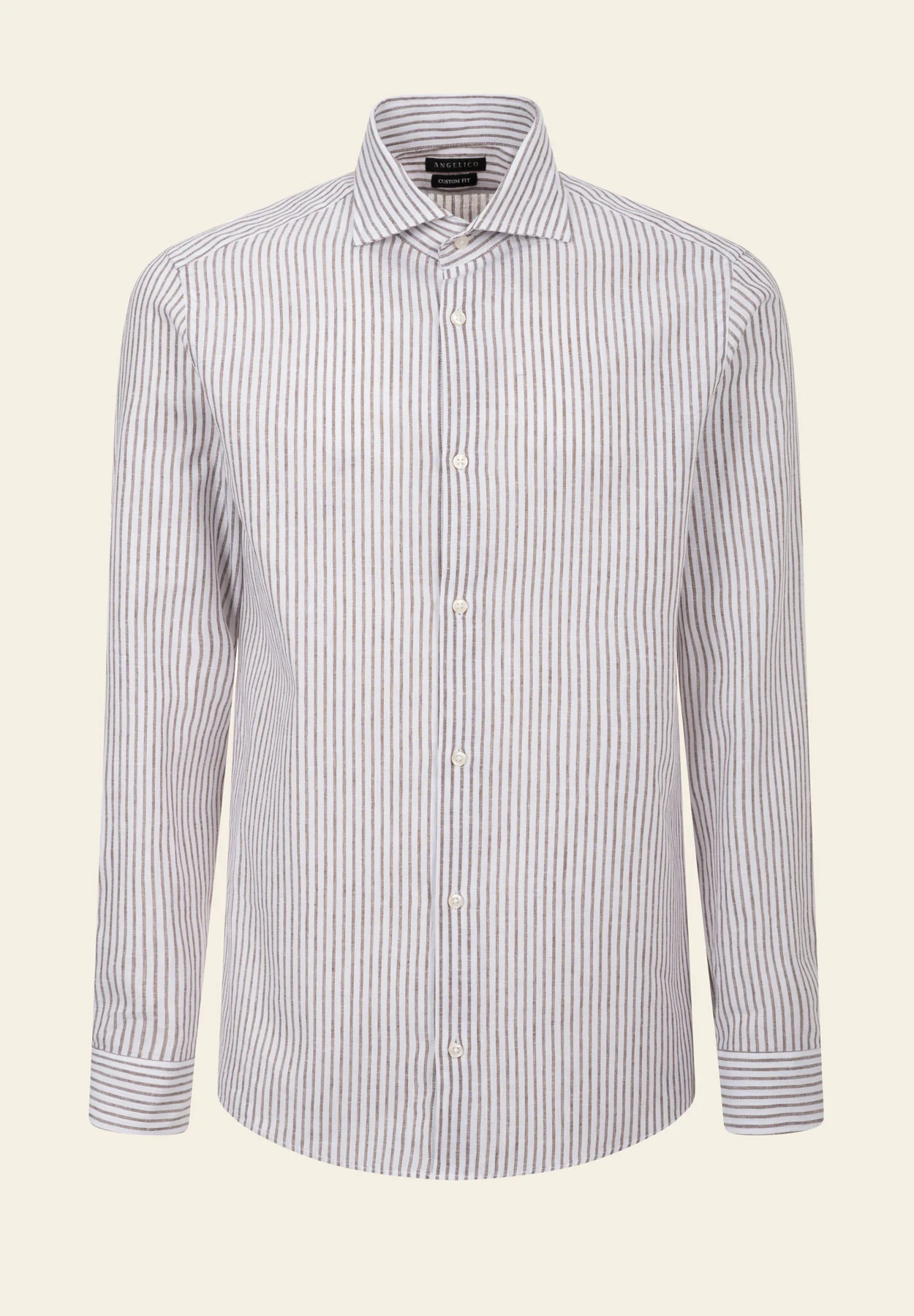 Camicia bianca righe moro misto lino custom fit