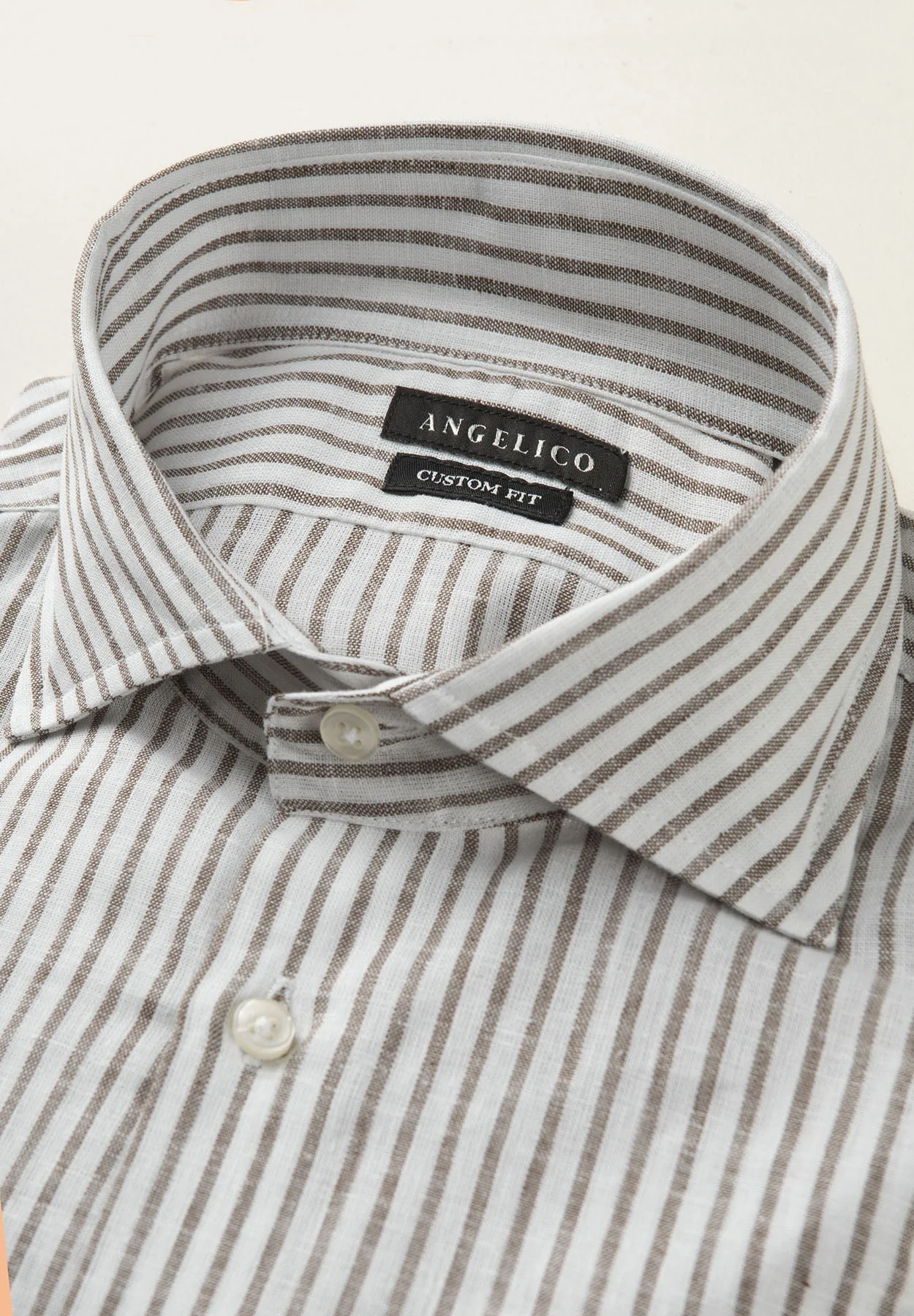 Camicia bianca righe moro misto lino custom fit - Image 2