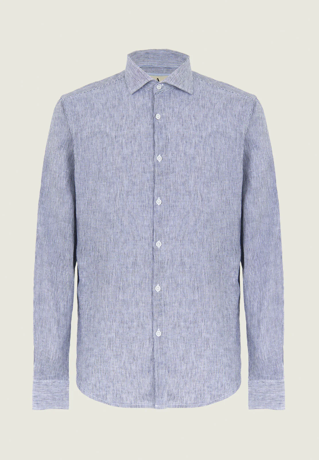 Camicia bianco blu misto lino millerighe slim fit