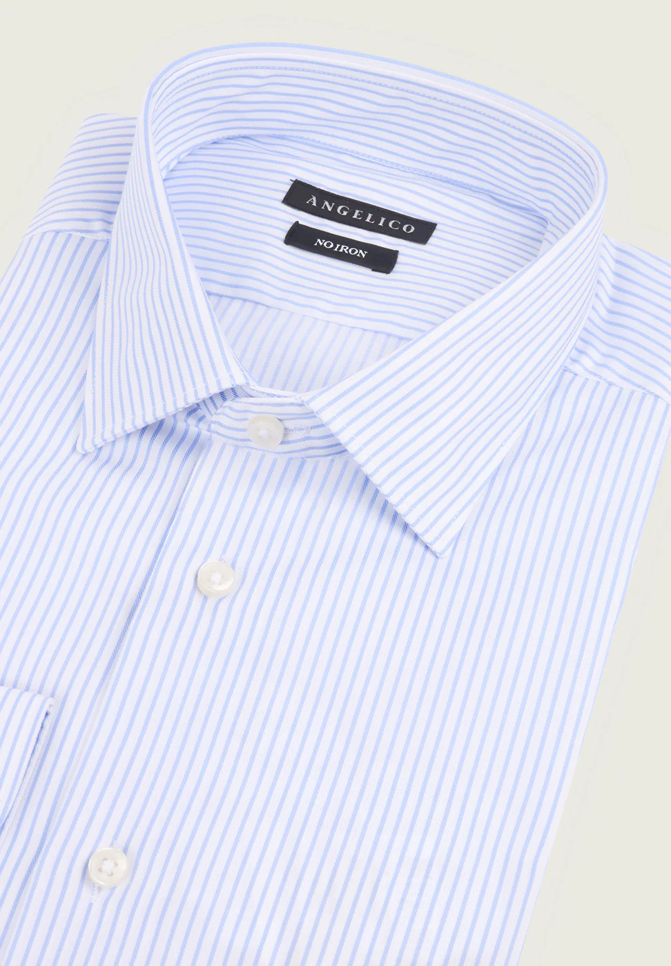 Camicia rigata bianca azzurra cotone no-stiro slim fit - Image 2