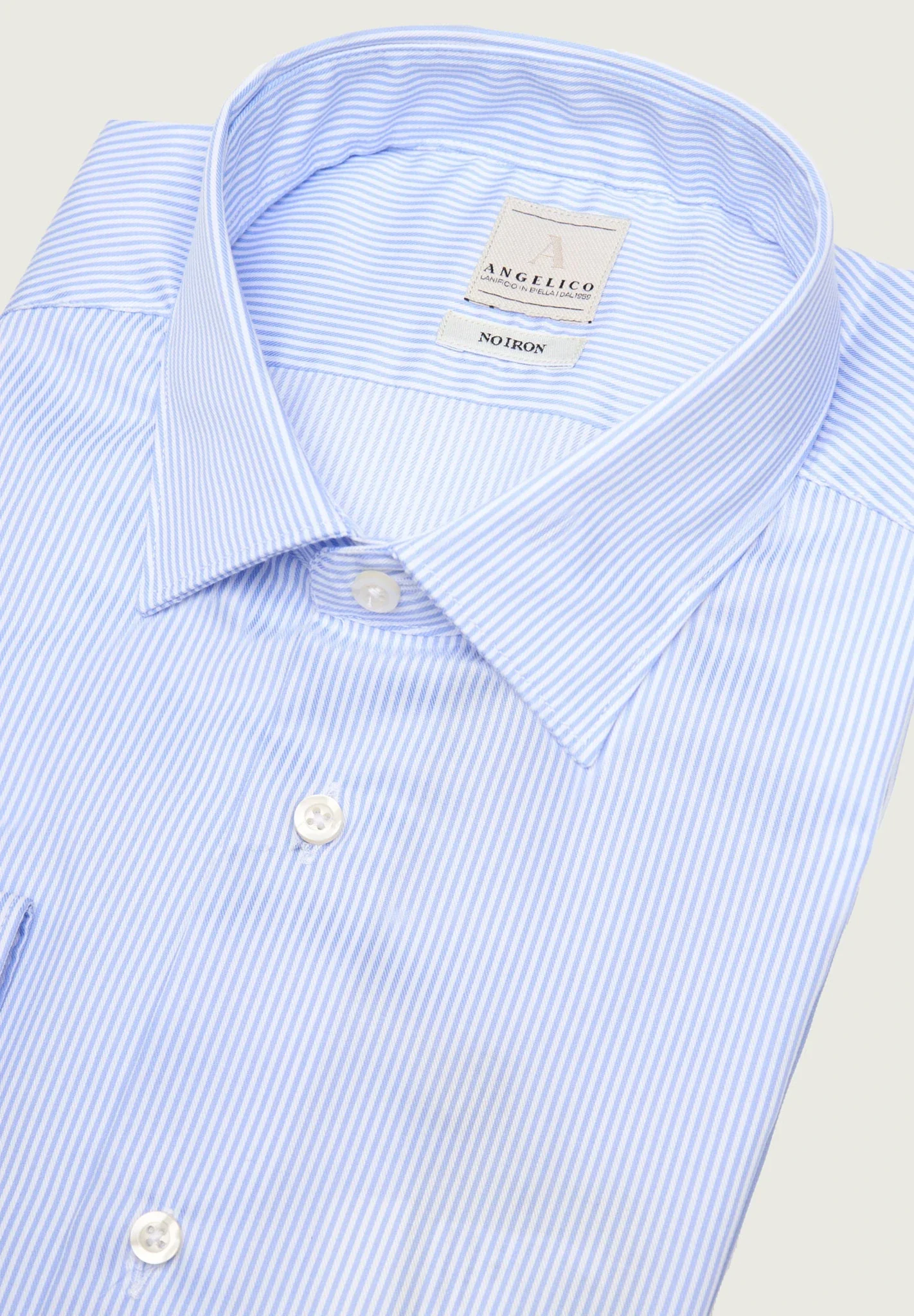 Camicia bianca azzurra bacchettina cotone No-Stiro slim fit - Image 2