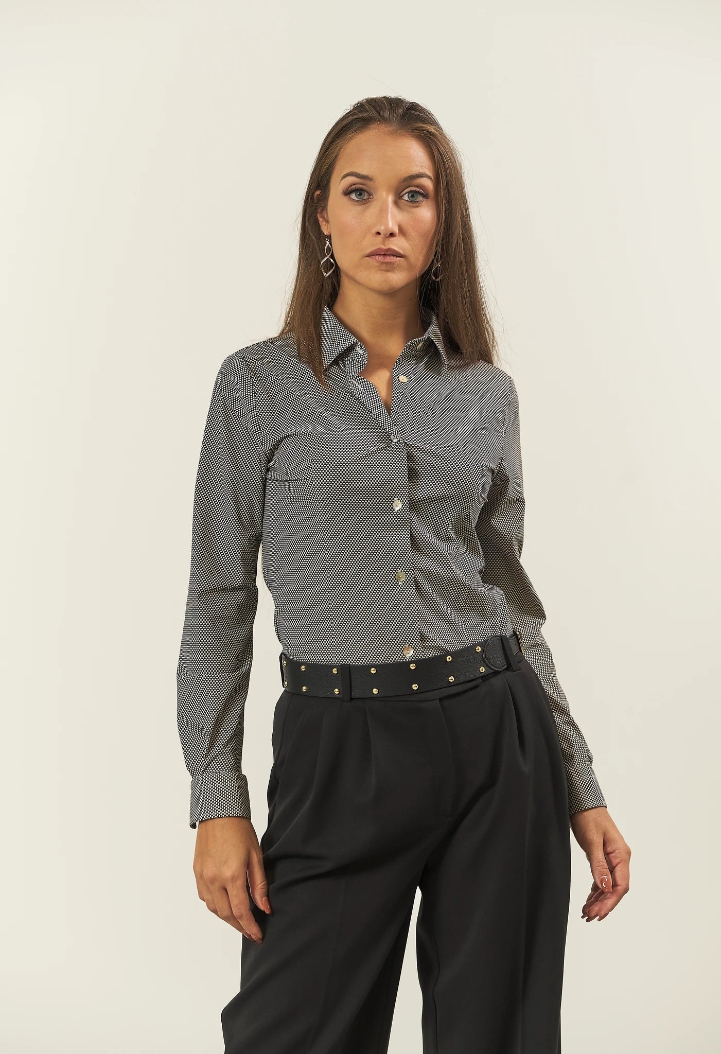 Camicia nera fantasia panna tessuto performance - Image 4
