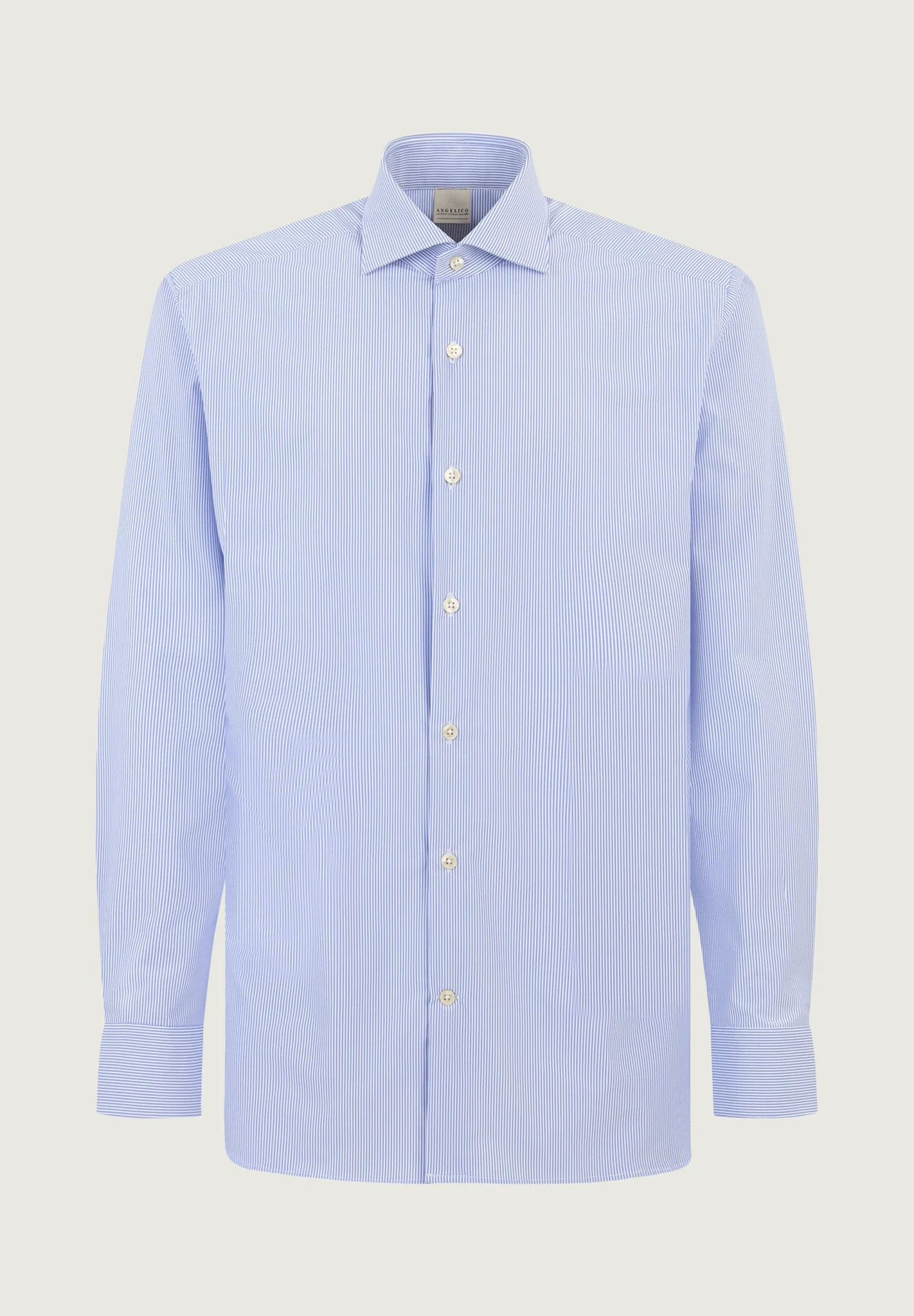 Camicia azzurra bianca rigata tessuto performance custom fit