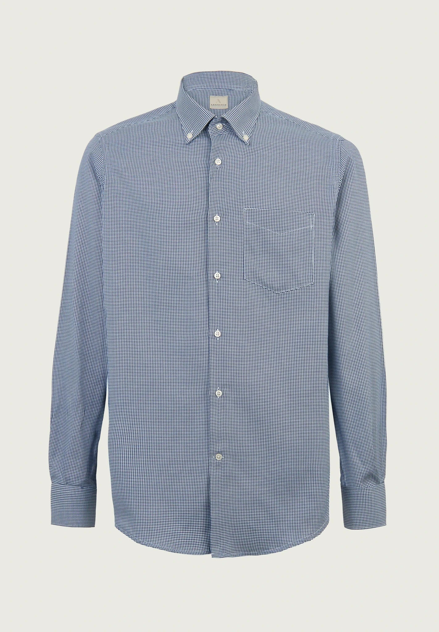 Camicia blu bianca pied de poule cotone regular fit