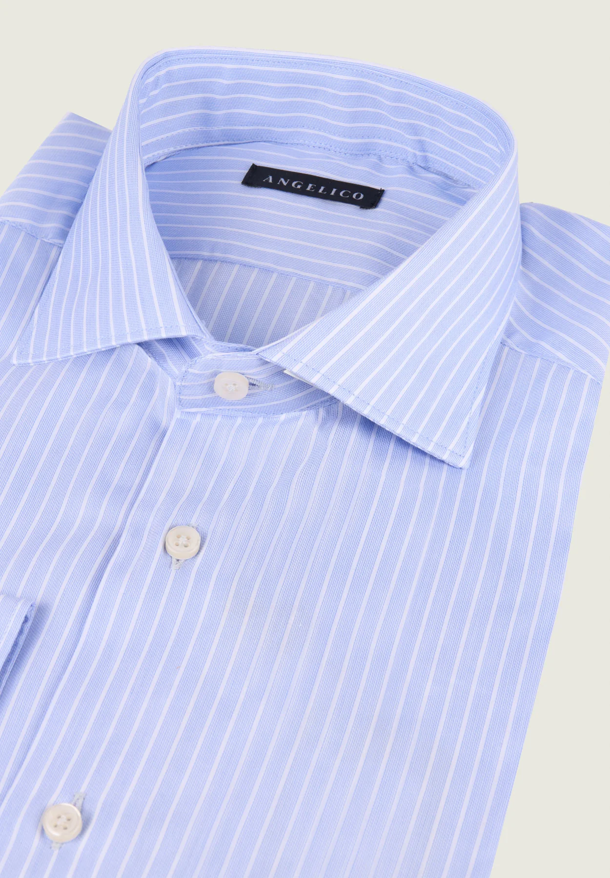 Camicia azzurra riga bianca cotone slim fit - Image 2