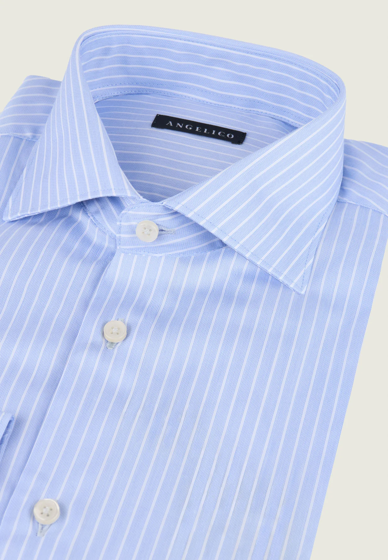 Camicia azzurra riga bianca cotone regular fit - Image 2