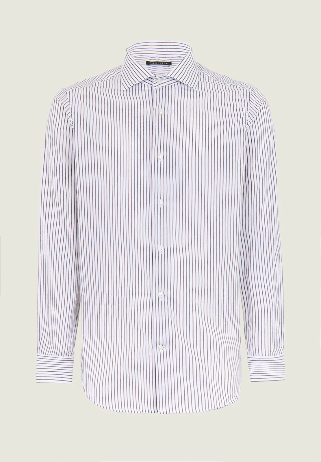 Camicia bianca rigata marrone cotone slim fit