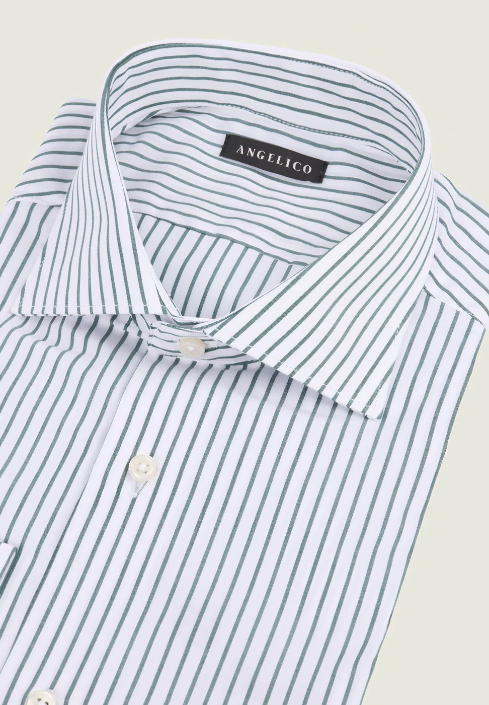 Camicia bianca rigata verde cotone slim fit - Image 2