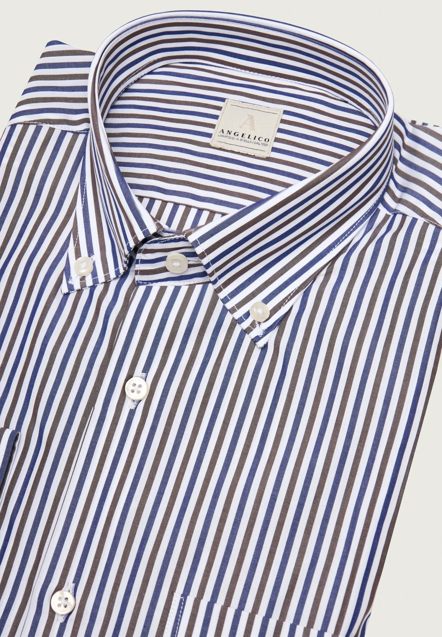 Camicia blu bianca rigata cotone button-down regular fit - Image 2