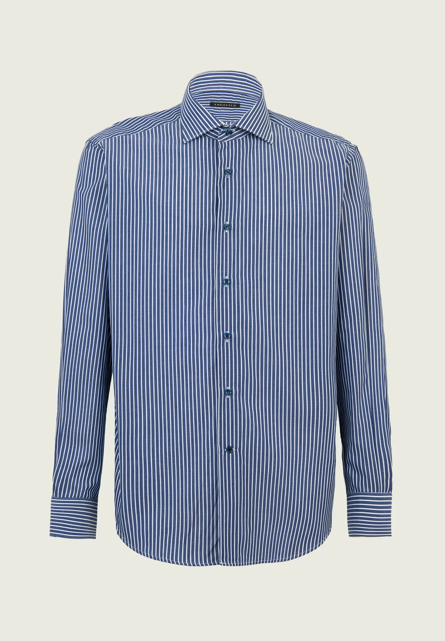 Camicia blu scura bianca rigata cotone comfort fit