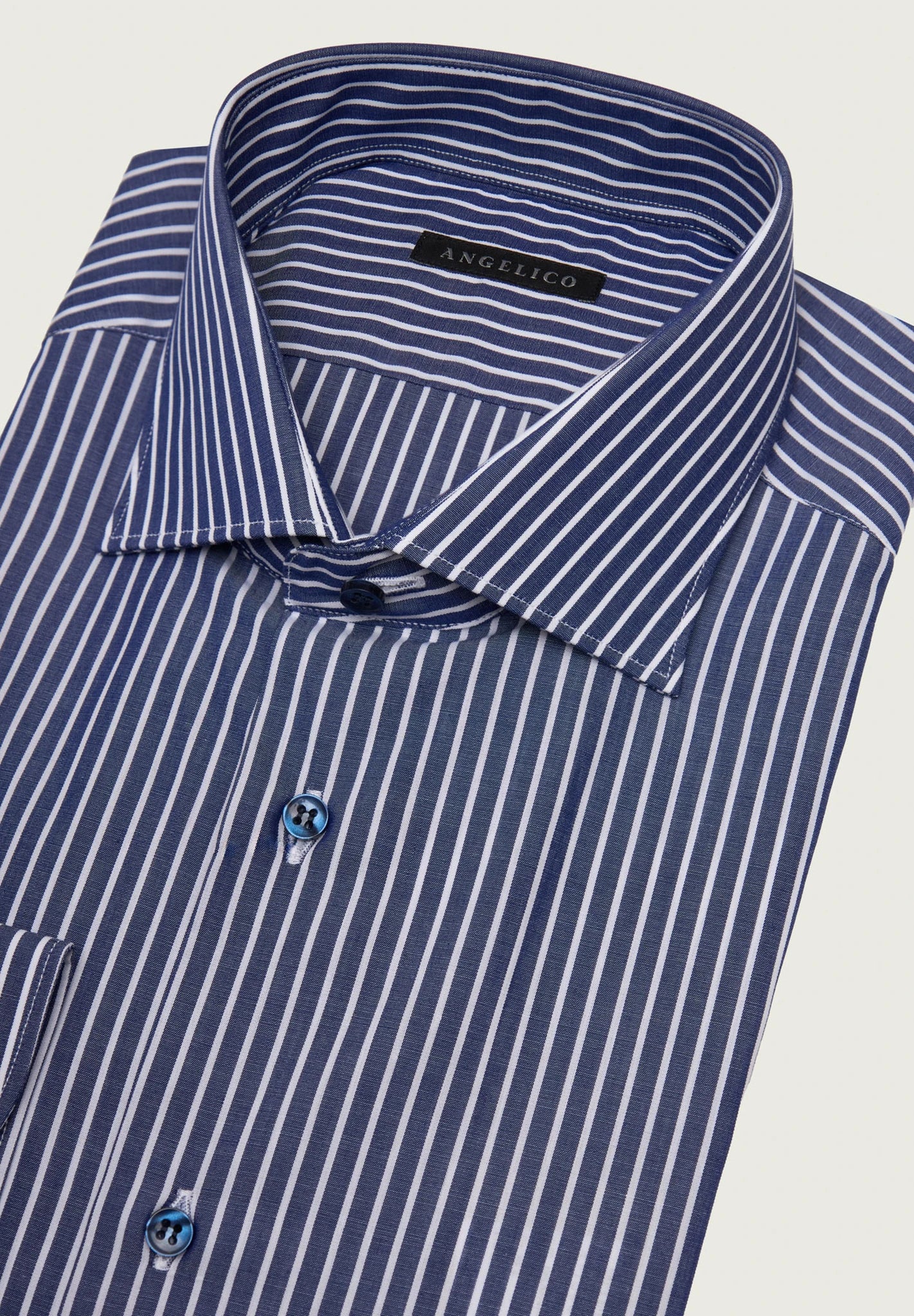 Camicia blu scura bianca rigata cotone comfort fit - Image 2