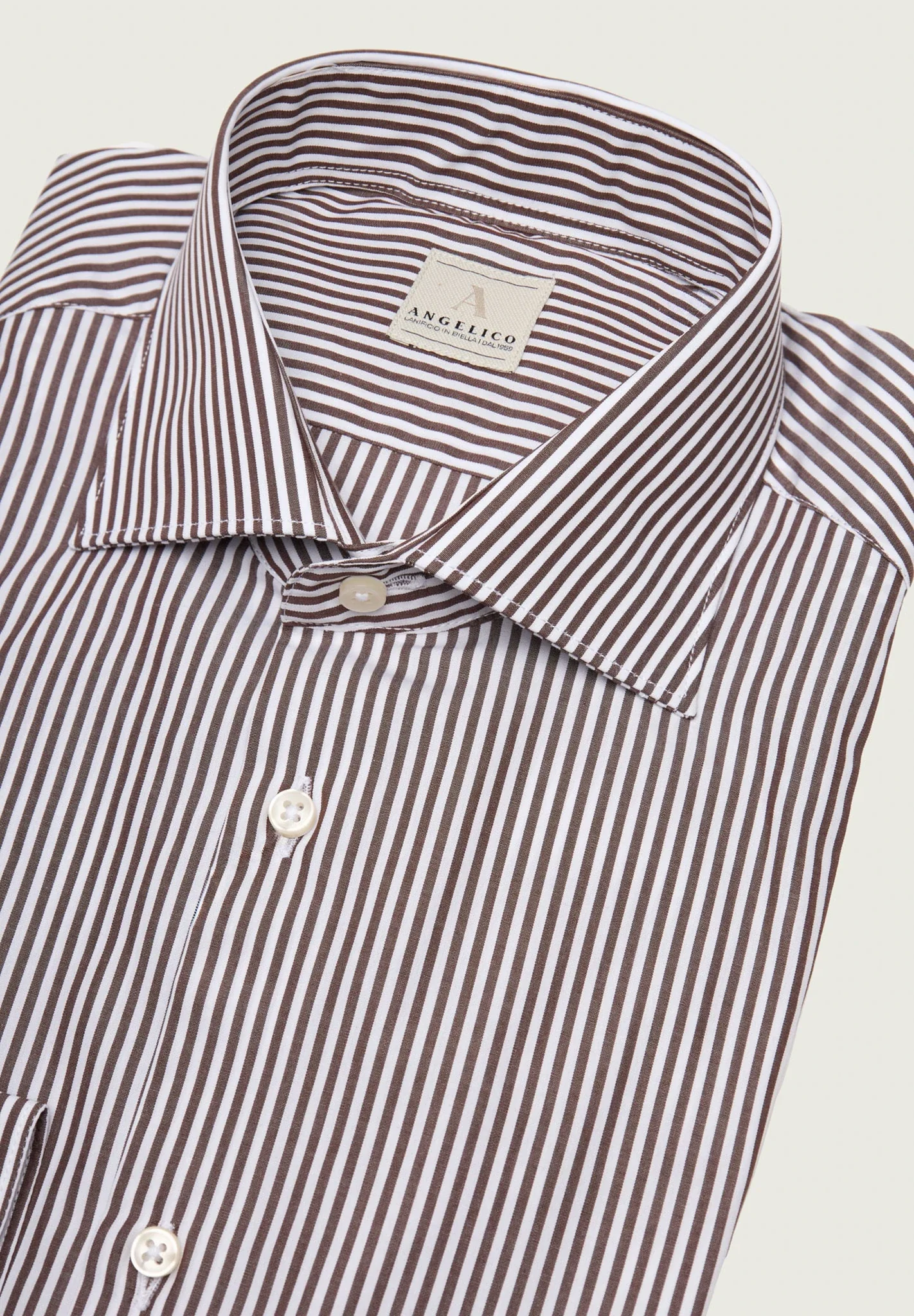 Camicia bianco marrone rigata cotone slim fit - Image 2
