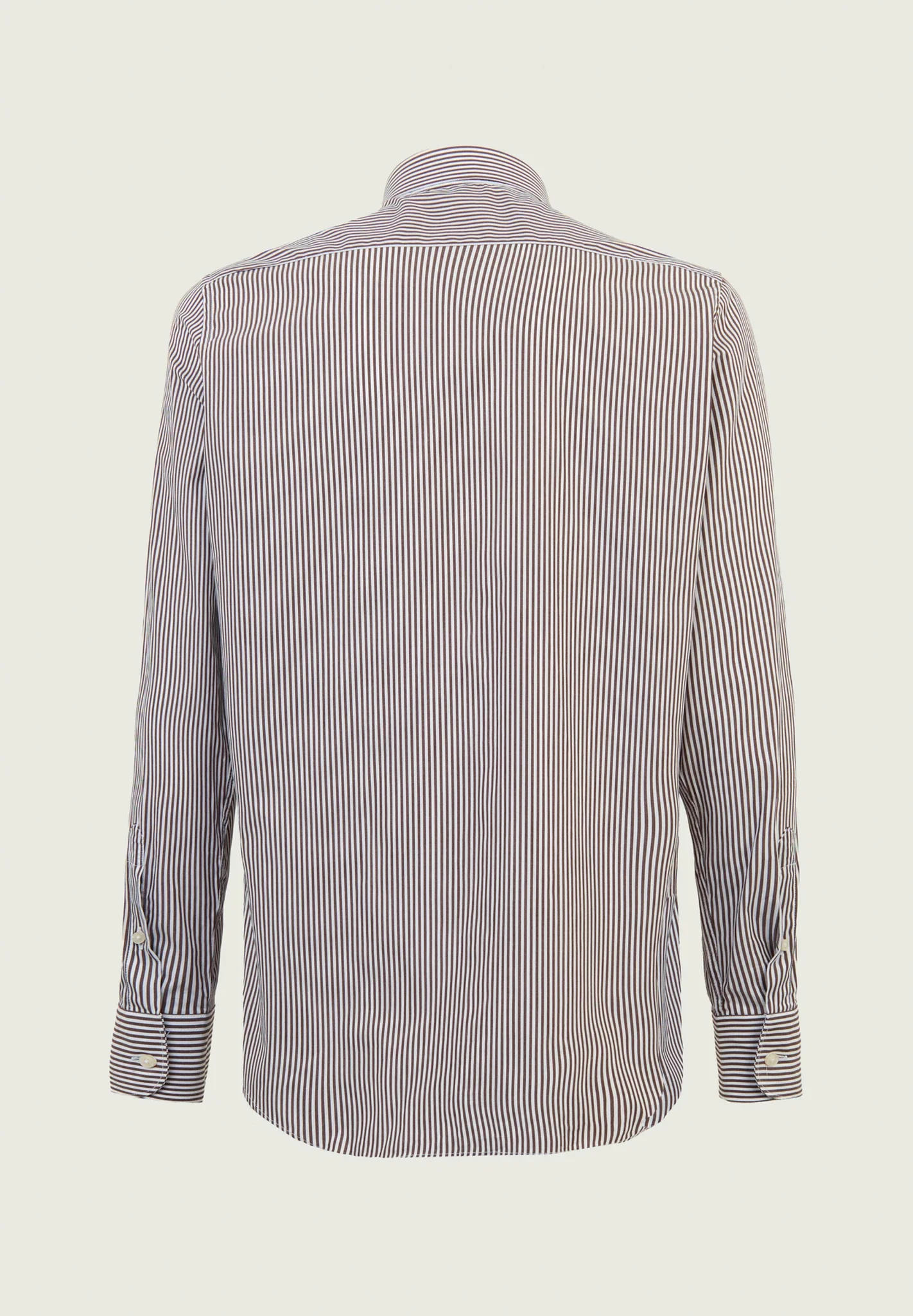 Camicia bianco marrone rigata cotone slim fit - Image 3