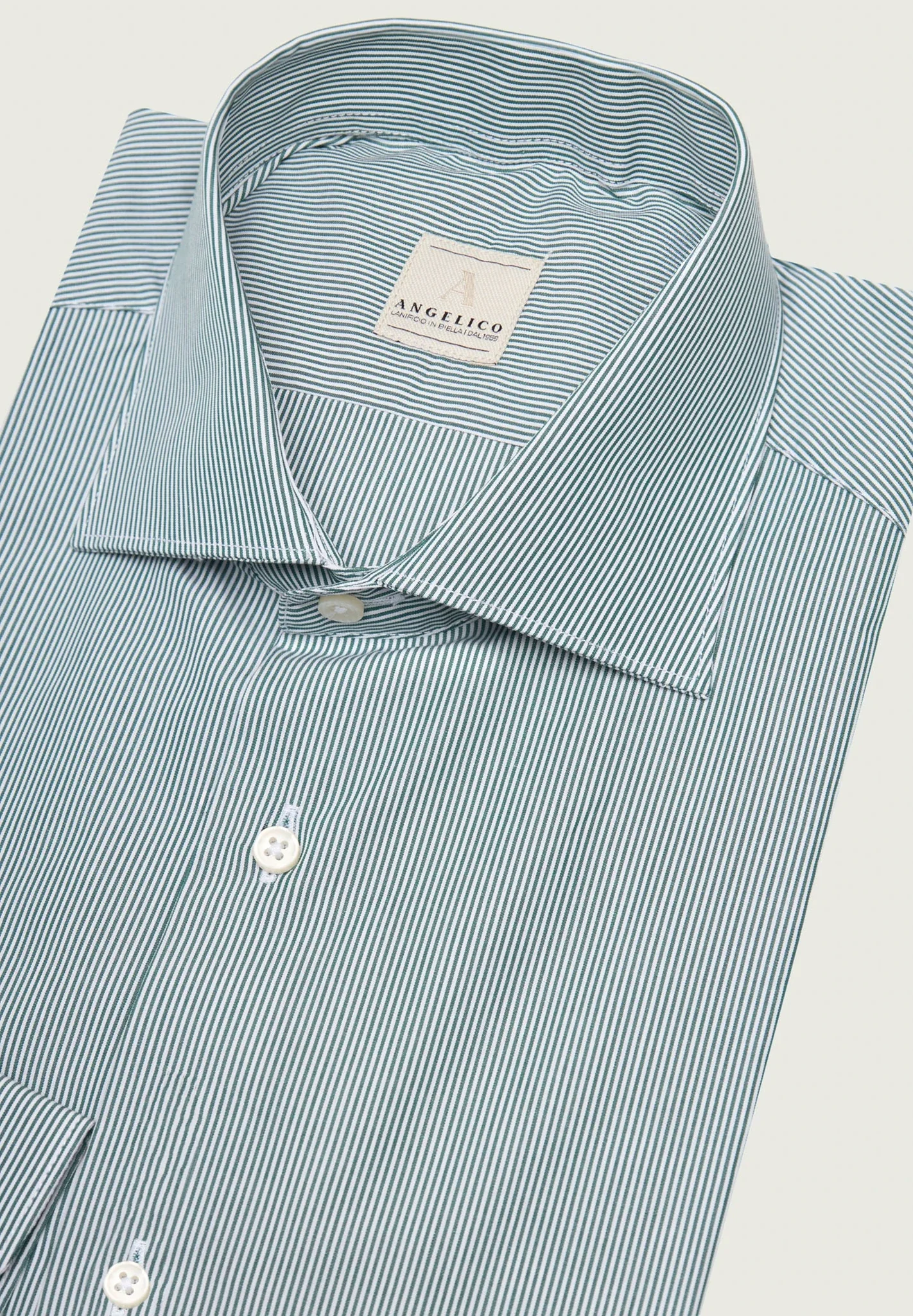 Camicia bianca verde rigata cotone regular fit - Image 2