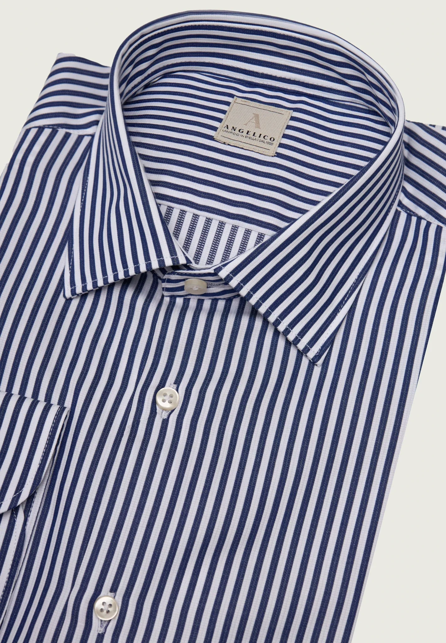 Camicia bianca blu scura rigata cotone regular fit - Image 3