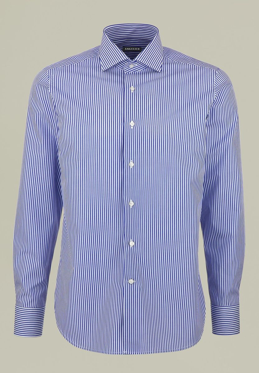 Camicia blu rigata bianca cotone slim fit