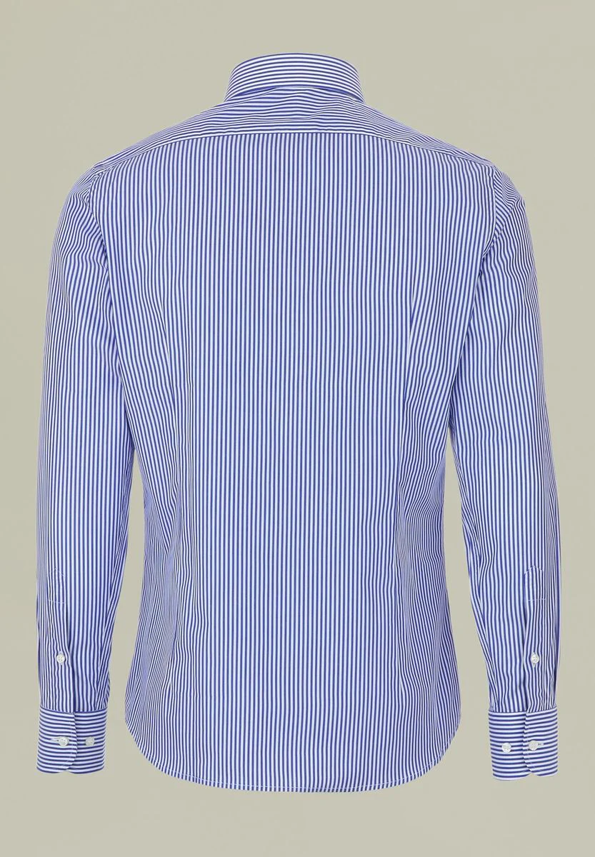 Camicia blu rigata bianca cotone slim fit - Image 3