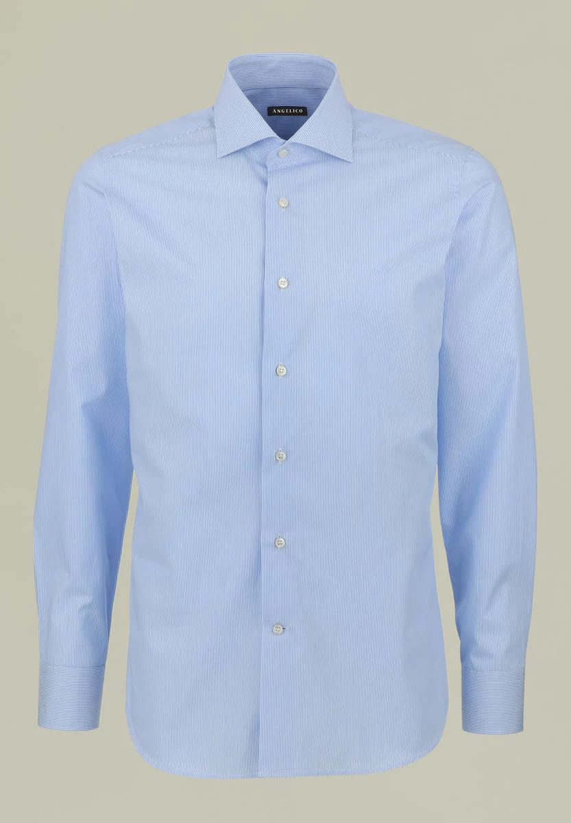 Camicia azzurra rigata bianca cotone slim fit