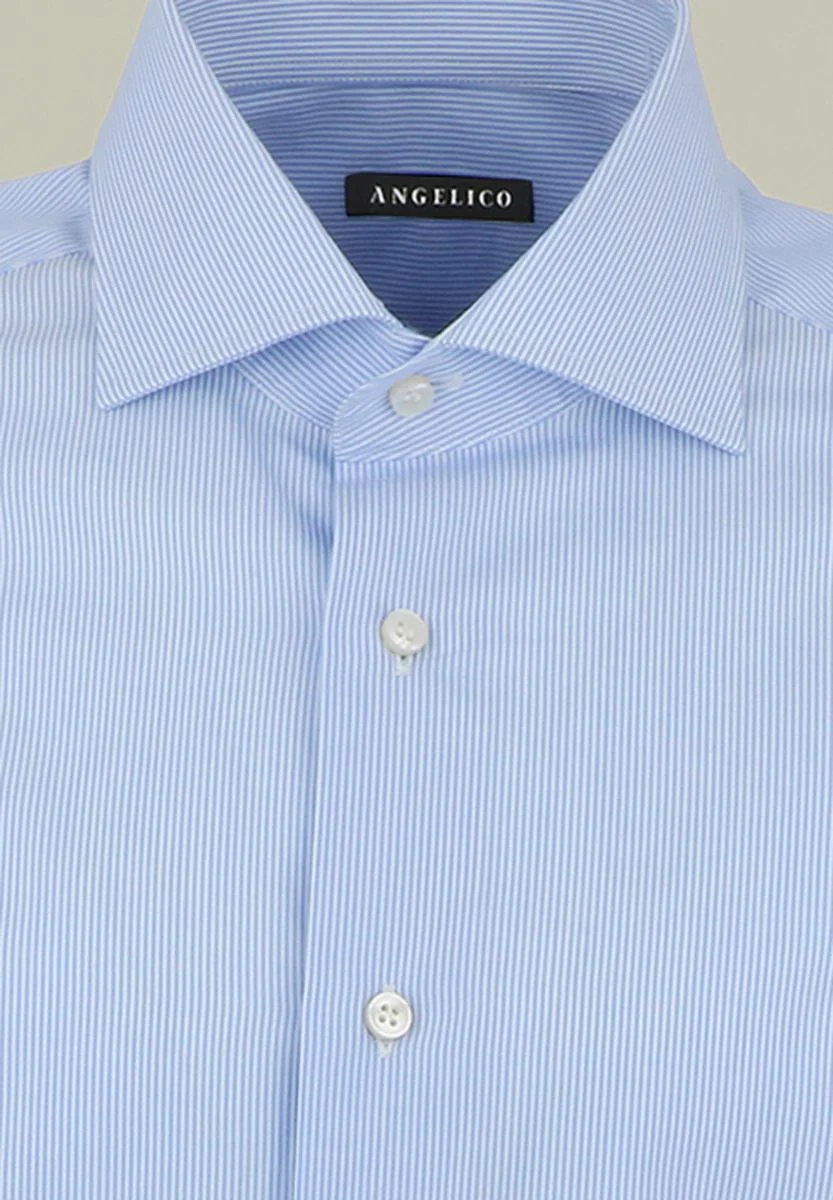 Camicia azzurra rigata bianca cotone slim fit - Image 2