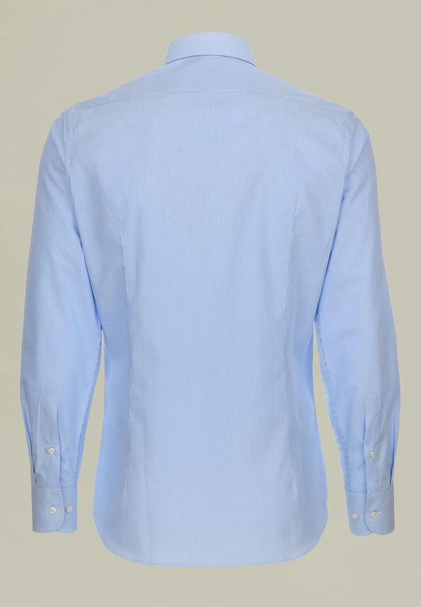 Camicia azzurra rigata bianca cotone slim fit - Image 3