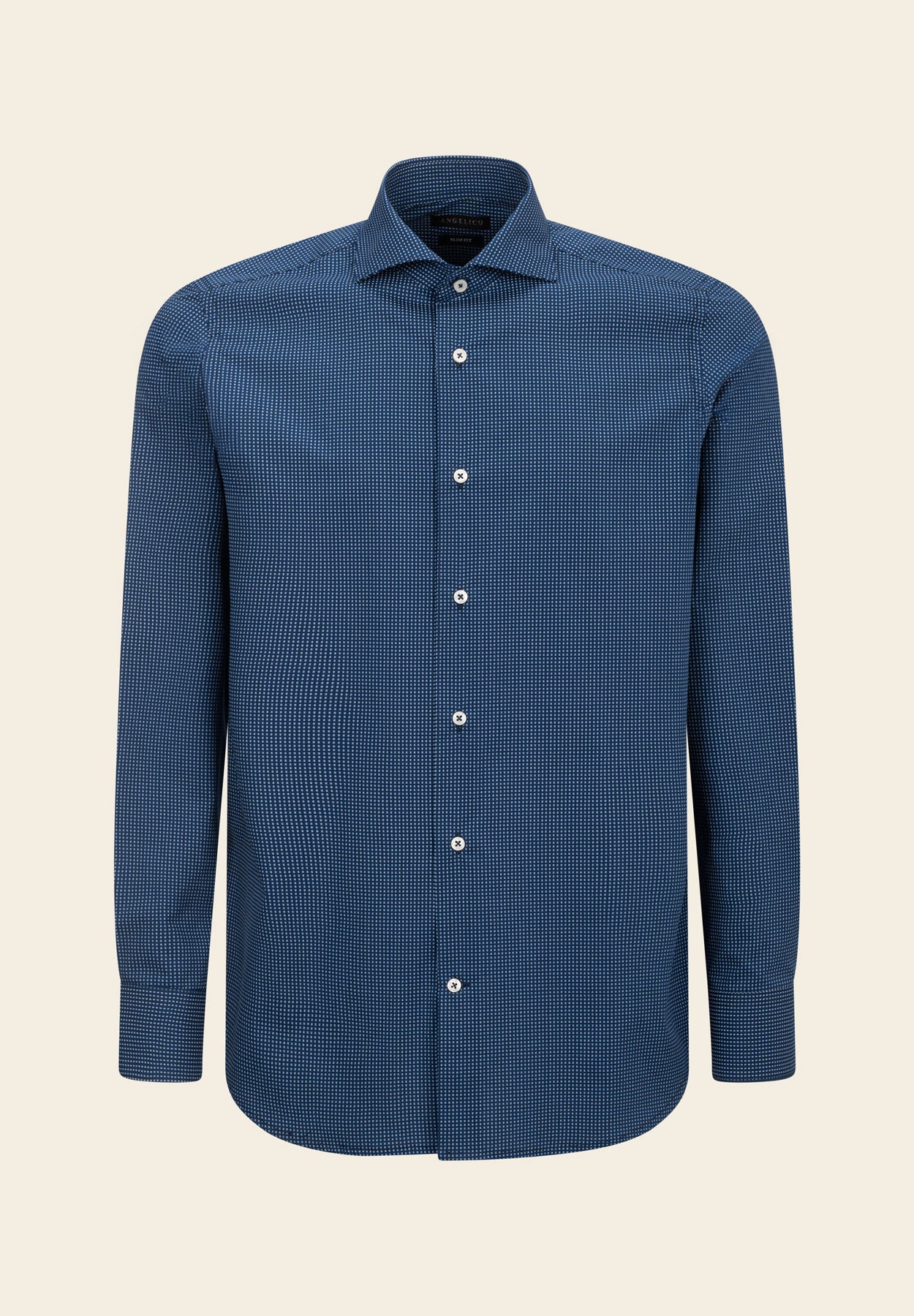 Camicia blu scuro microdisegno cotone slim fit