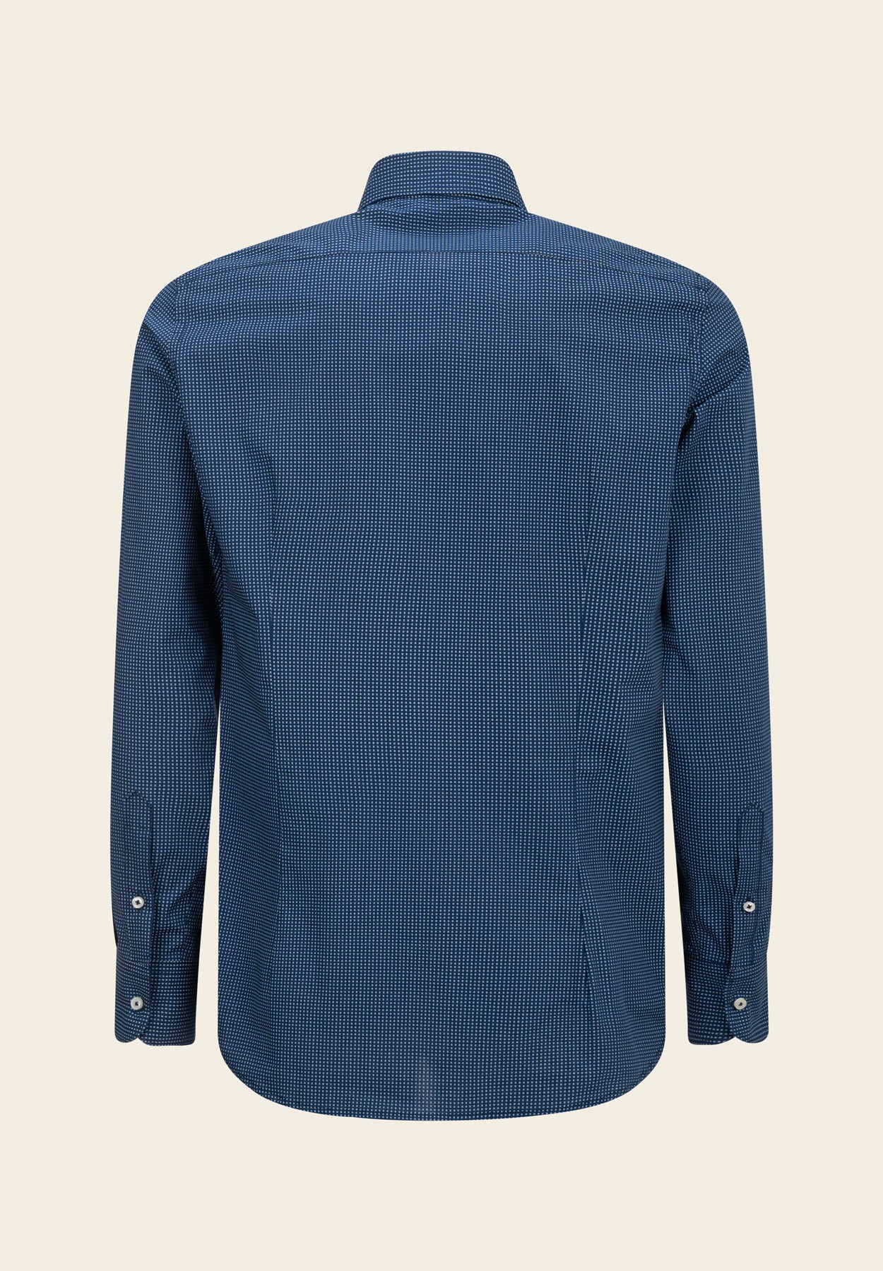 Camicia blu scuro microdisegno cotone slim fit - Image 3