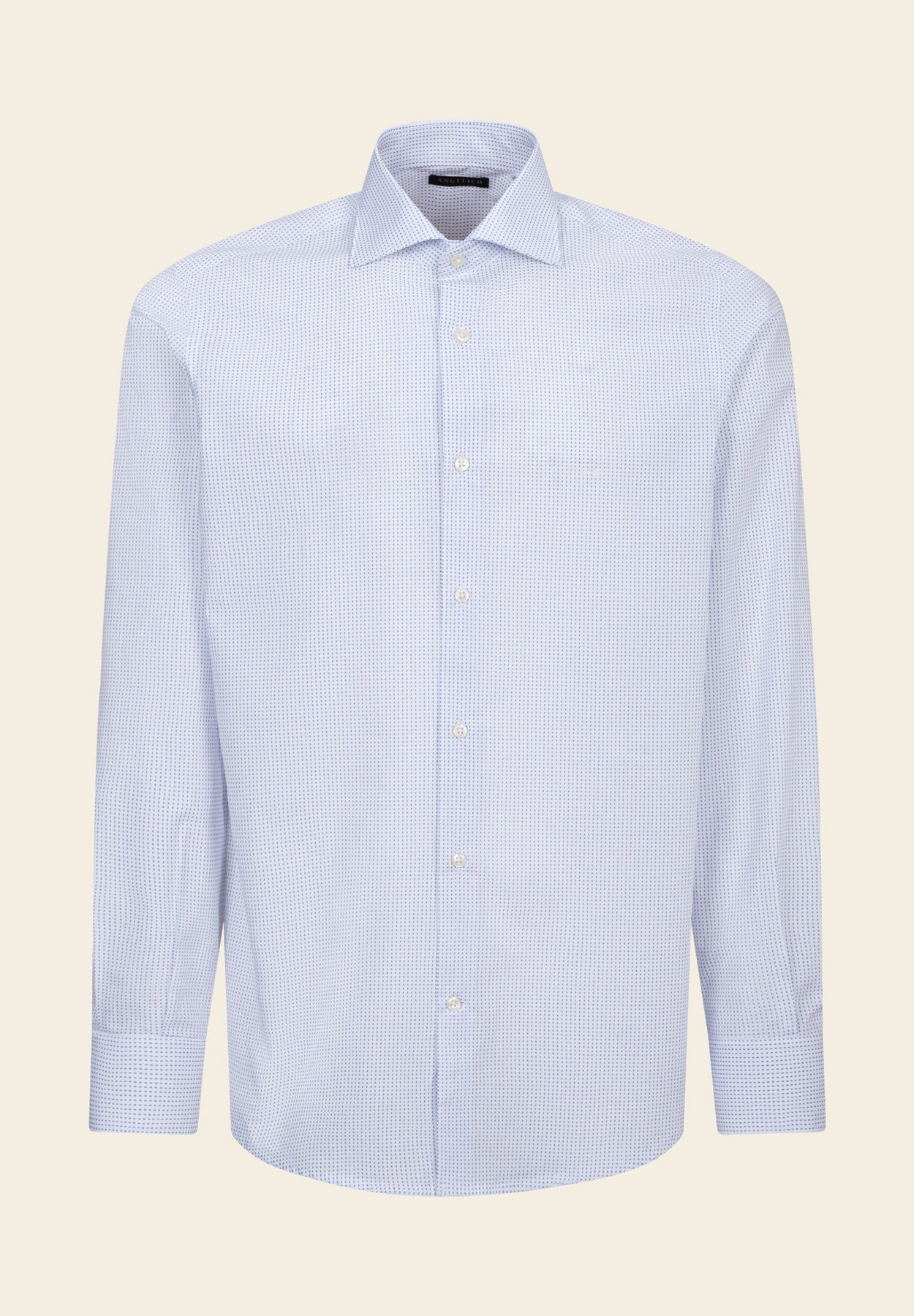 Camicia bianca microdisegno azzurro cotone regular fit