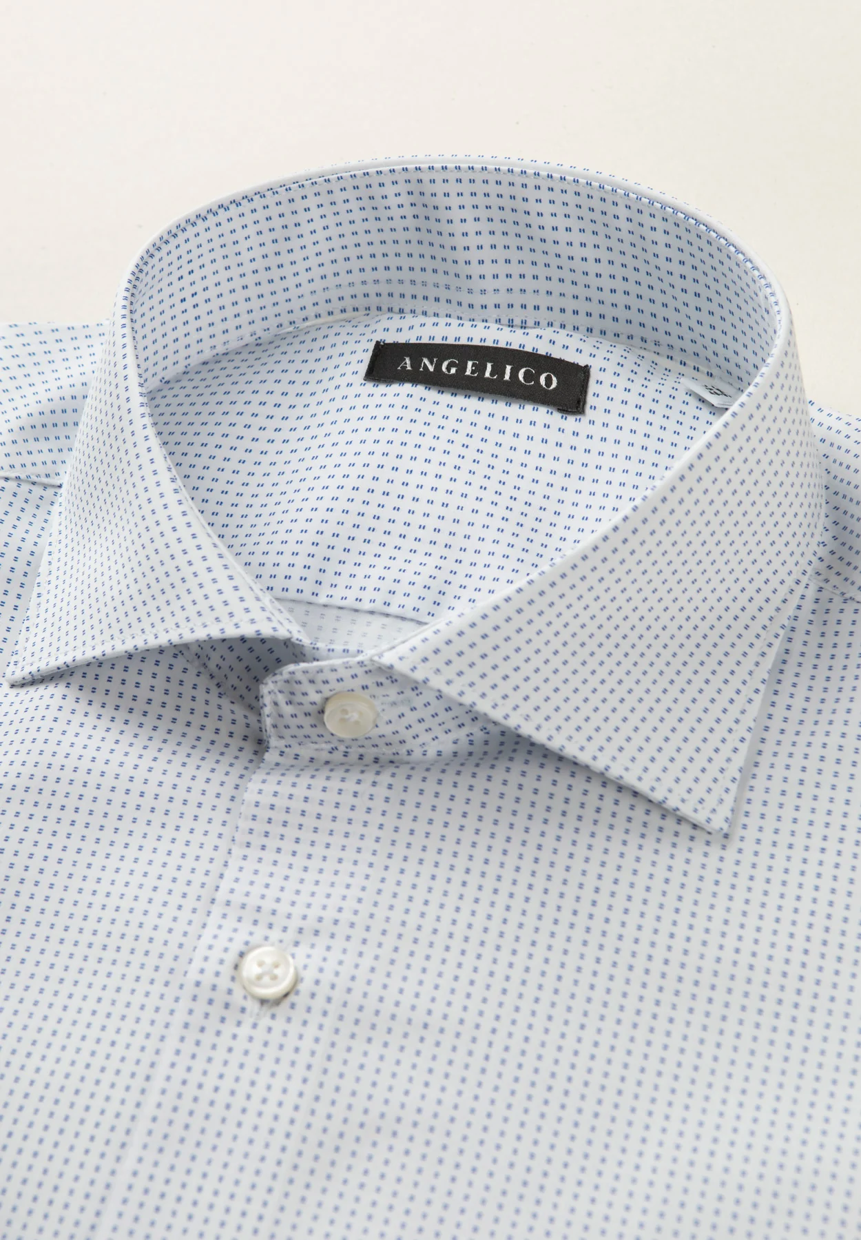 Camicia bianca microdisegno azzurro cotone regular fit - Image 2