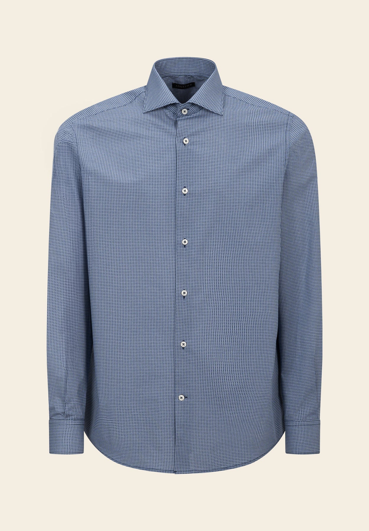 Camicia blu microdisegno contrasto cotone regular fit