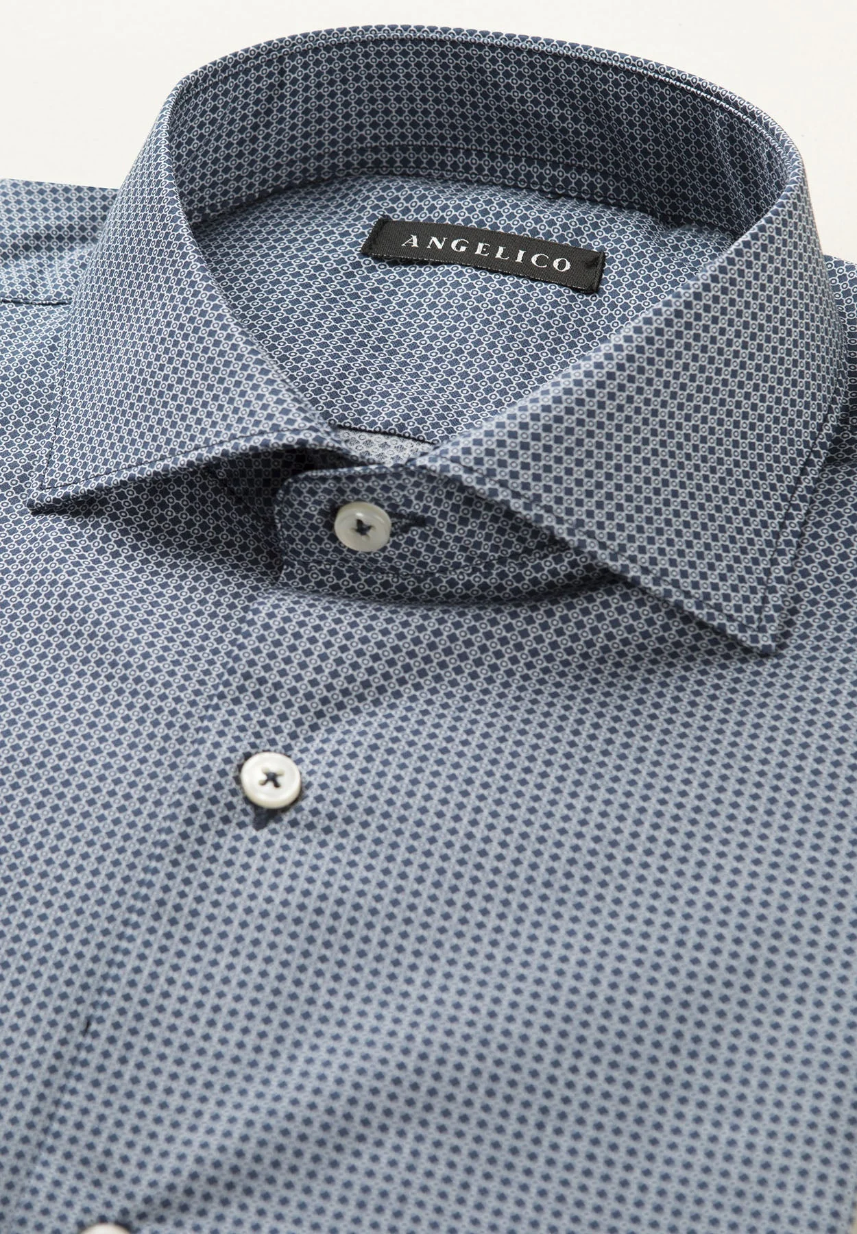 Camicia blu microdisegno contrasto cotone regular fit - Image 2