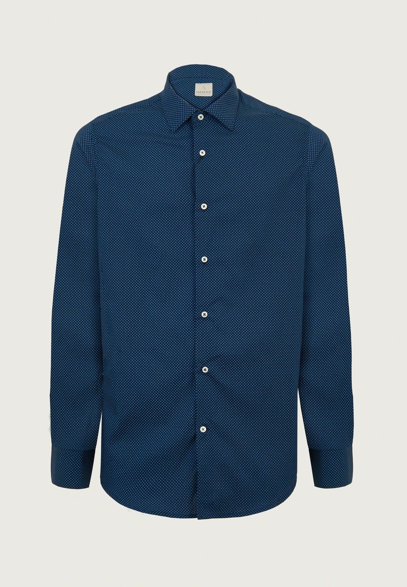 Camicia blu scuro stampa microdisegno cotone slim fit