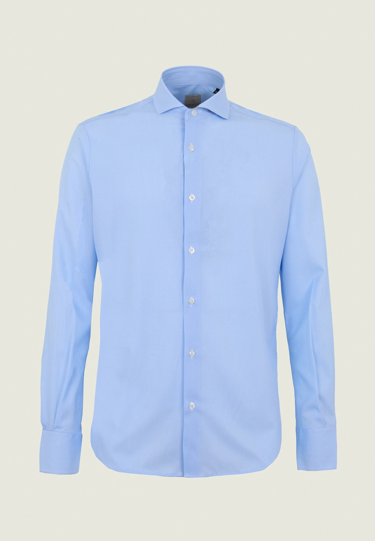 Camicia azzurra microdisegno tessuto performance custom fit