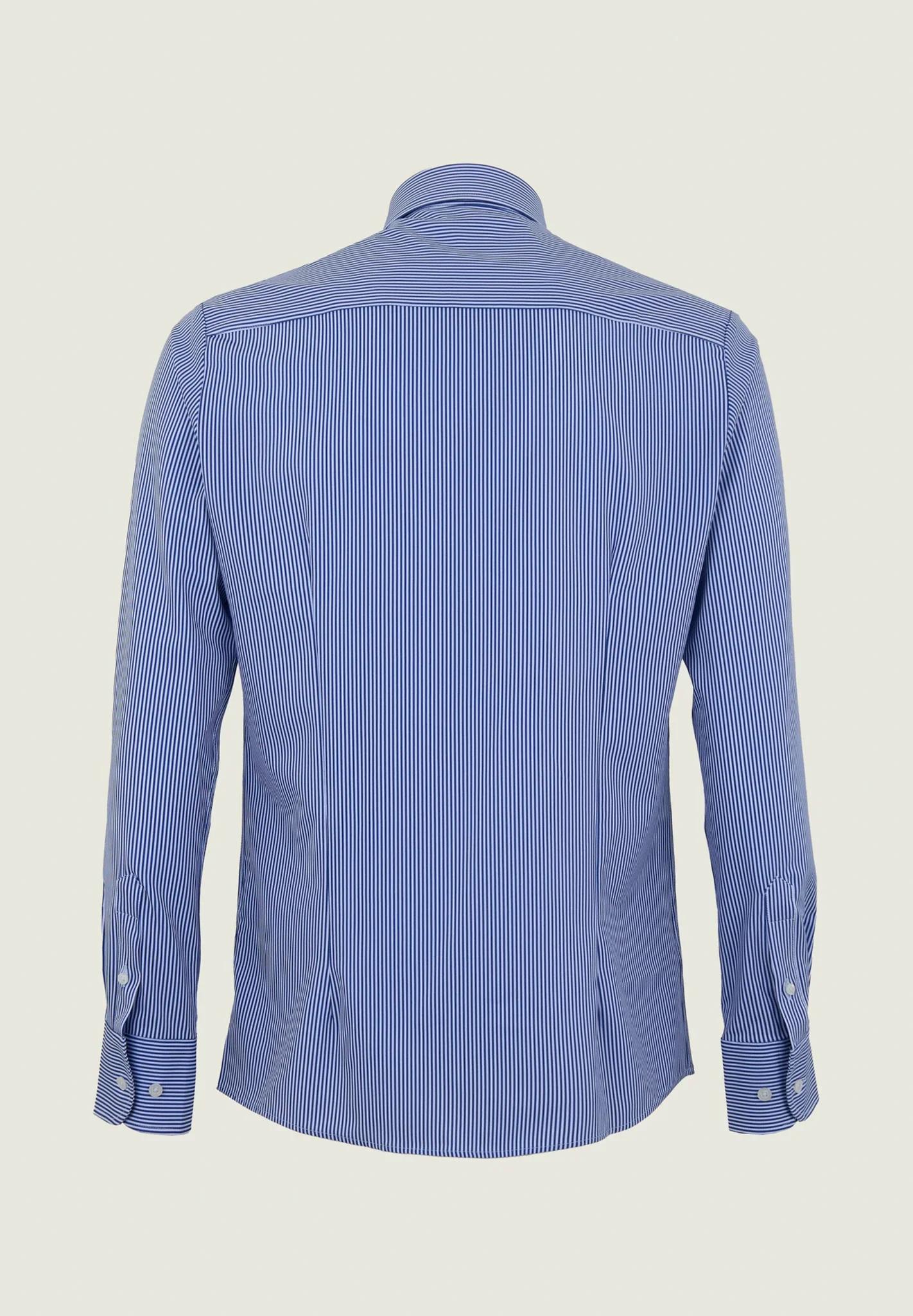 Camicia blu bianca rigata tessuto performance custom fit - Image 2