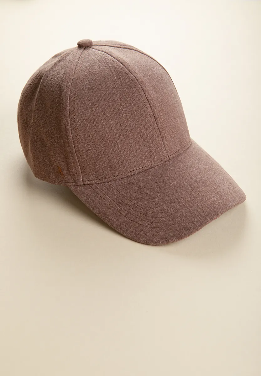 Cappello baseball marrone misto lino