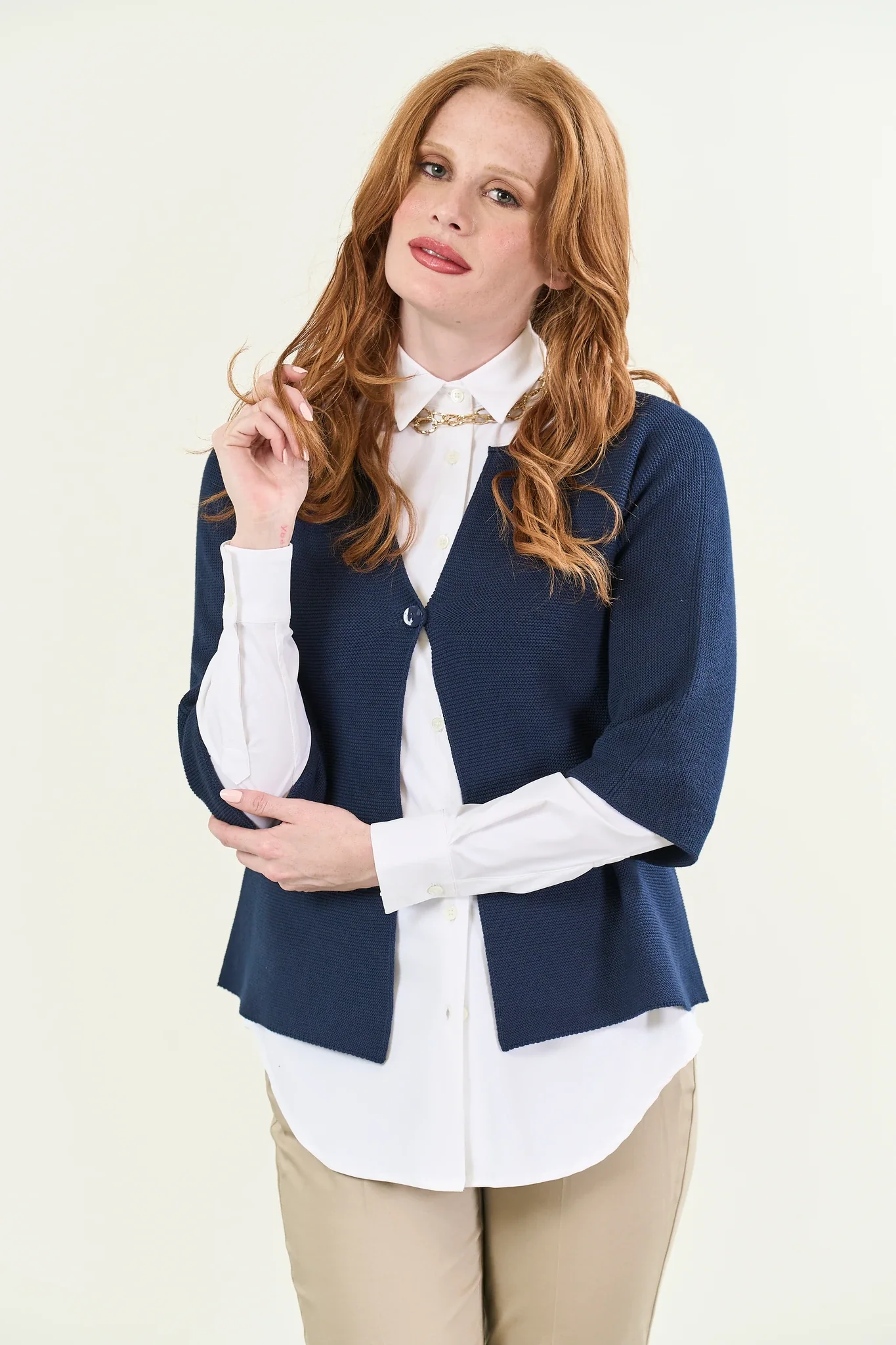 Cardigan blu navy un bottone cotone