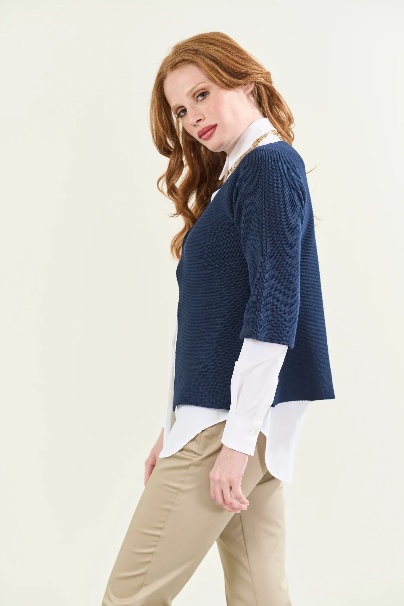 Cardigan blu navy un bottone cotone - Image 3