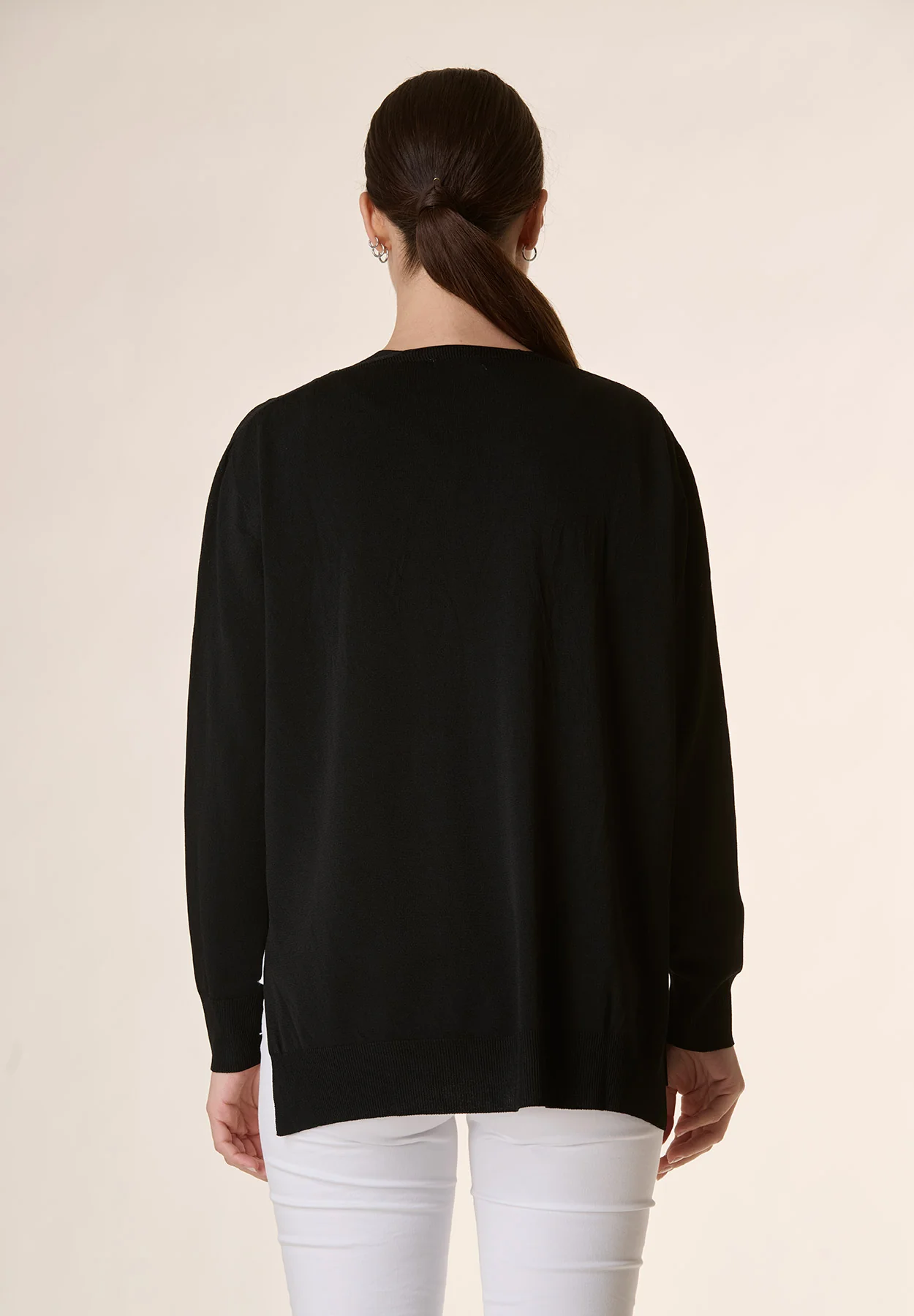Cardigan nero aperto collo scialle - Image 5