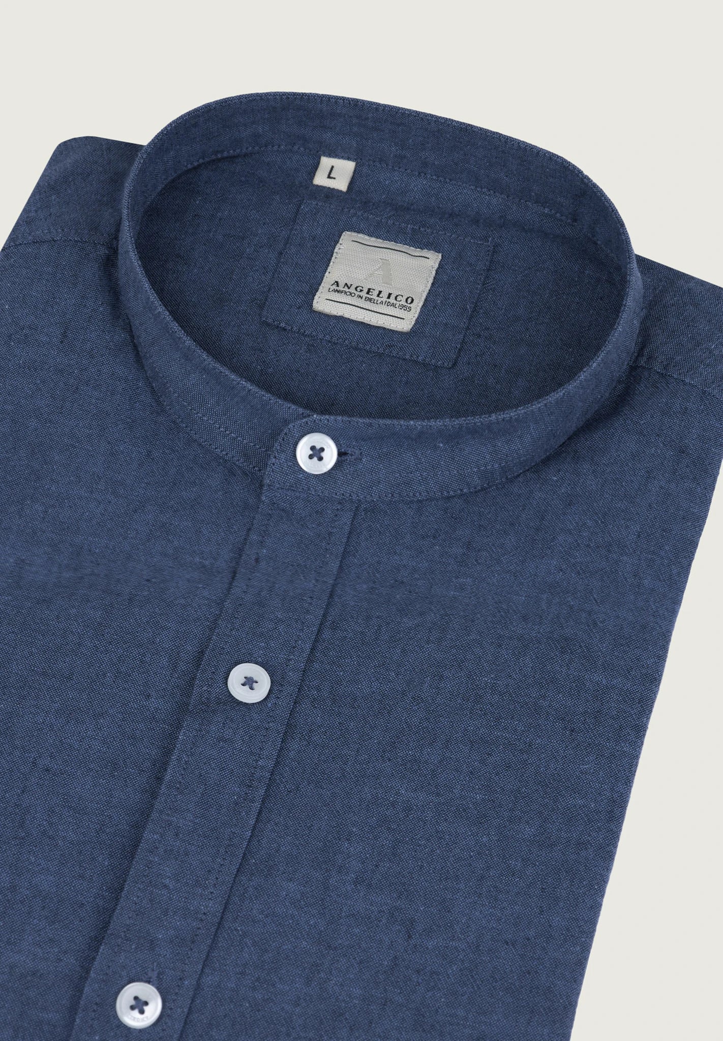 Camicia blu coreana lino cotone custom fit - Image 2