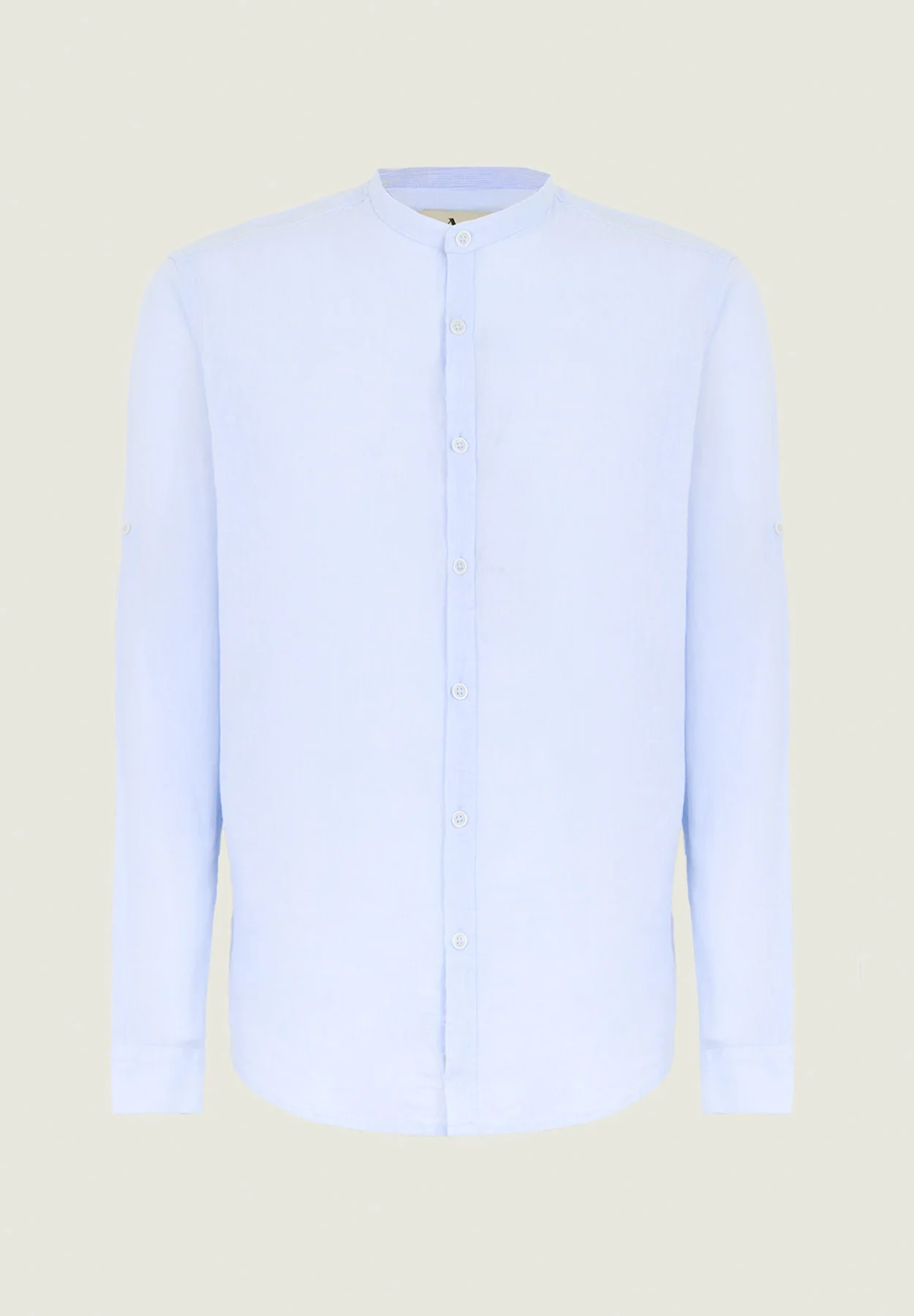 Camicia coreana azzurra misto lino slim fit